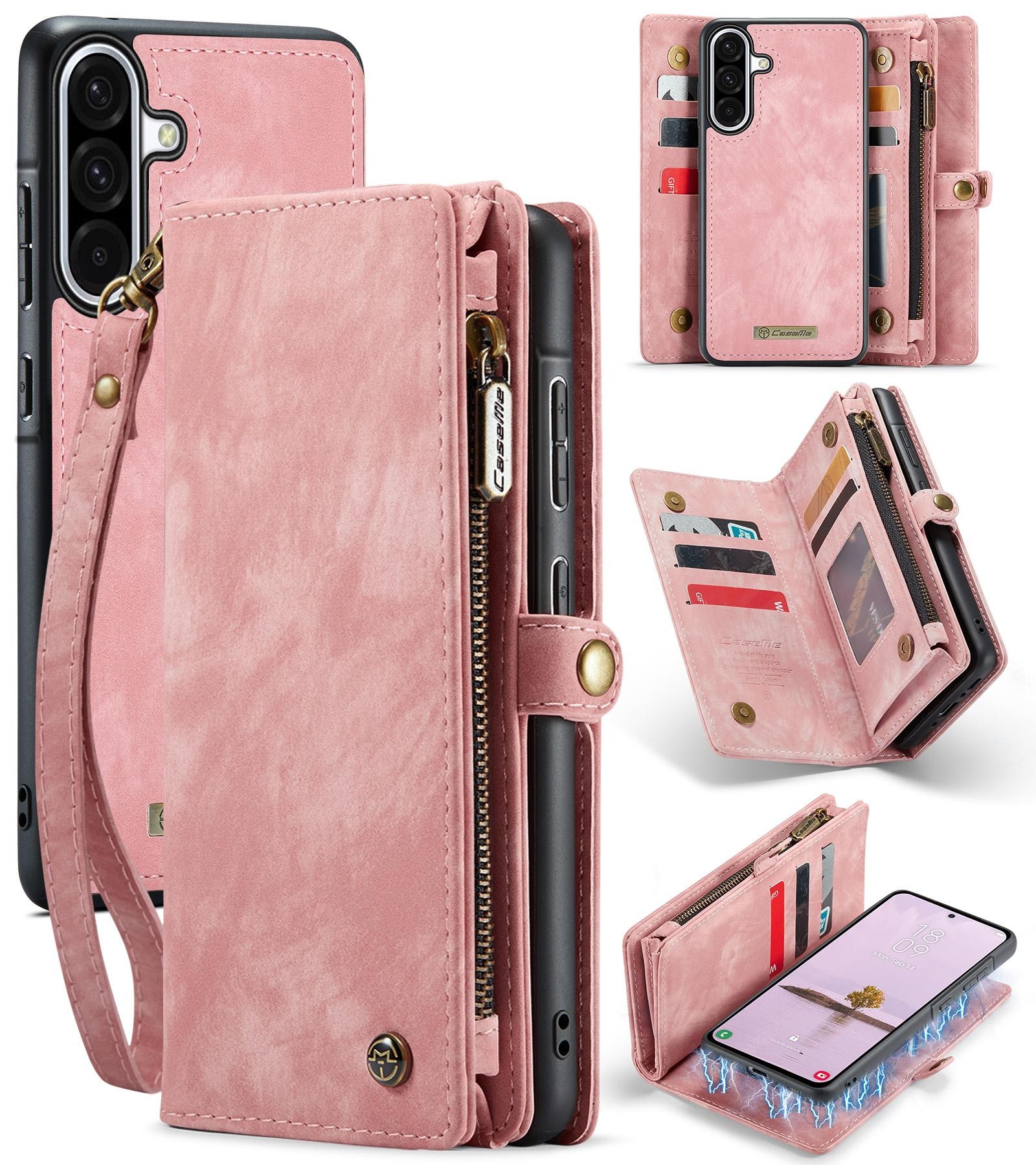 CaseMe 008 Samsung Galaxy A56 5G Θήκη Πορτοφόλι με Αποσπώμενη Θήκη Σιλικόνης -Pink