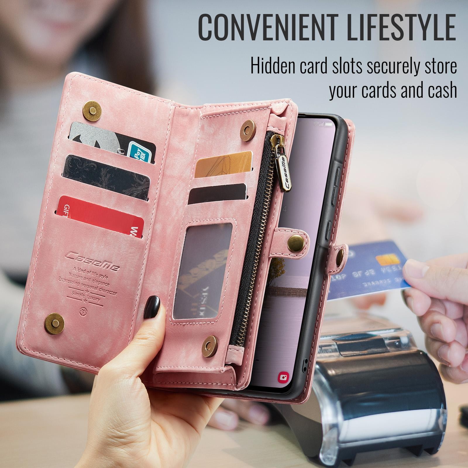 CaseMe 008 Samsung Galaxy A56 5G Θήκη Πορτοφόλι με Αποσπώμενη Θήκη Σιλικόνης -Pink