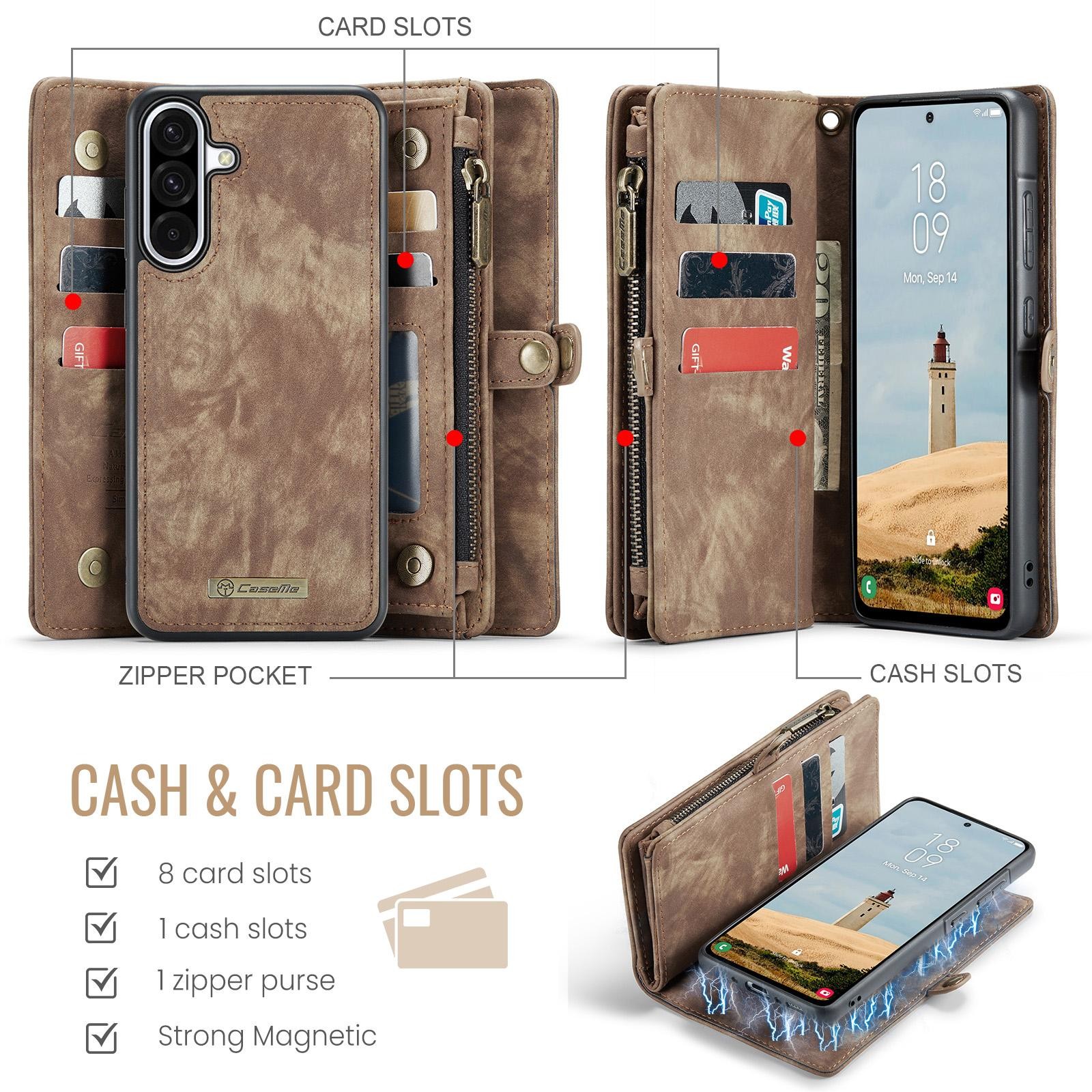 CaseMe 008 Samsung Galaxy A56 5G Θήκη Πορτοφόλι με Αποσπώμενη Θήκη Σιλικόνης -Brown