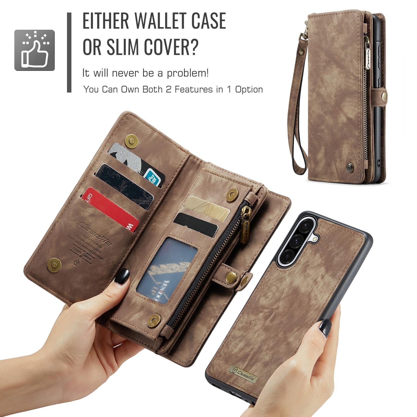 CaseMe 008 Samsung Galaxy A56 5G Θήκη Πορτοφόλι με Αποσπώμενη Θήκη Σιλικόνης -Brown