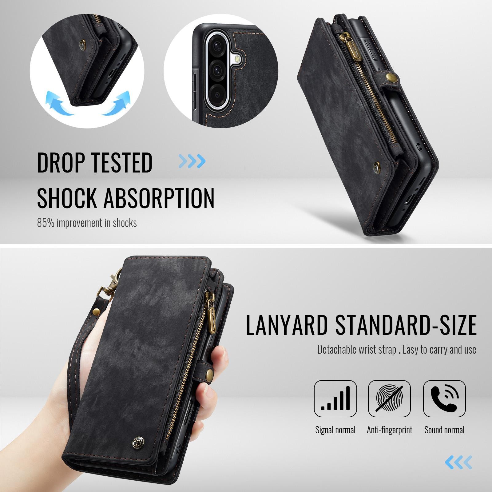 CaseMe 008 Samsung Galaxy A56 5G Θήκη Πορτοφόλι με Αποσπώμενη Θήκη Σιλικόνης -Black