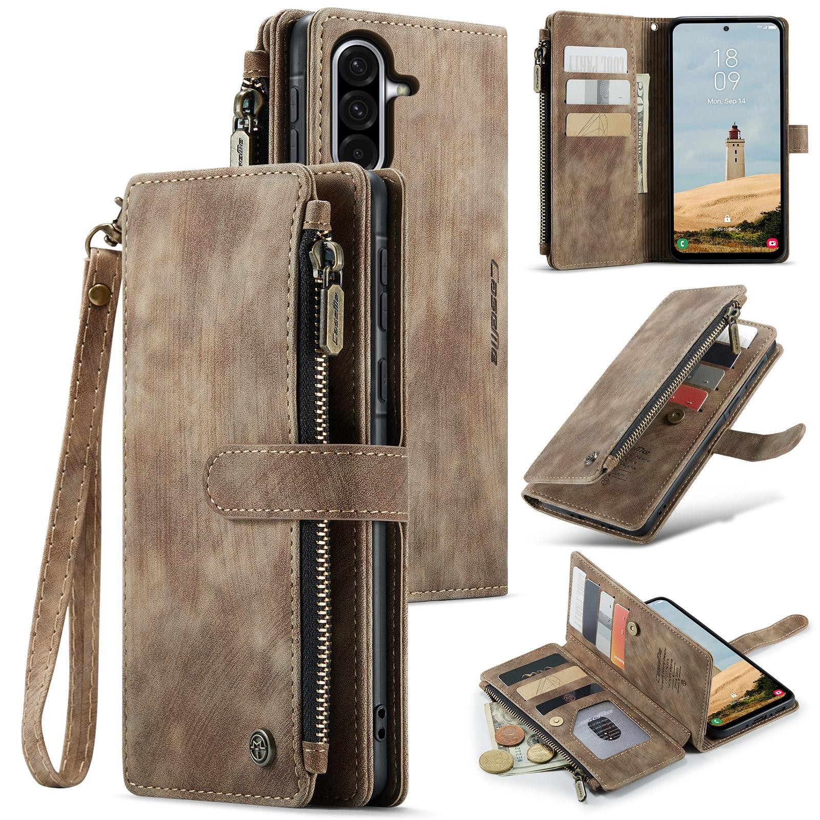 CaseMe C30 Samsung Galaxy A56 5G Card Slots Zipper Θήκη Πορτοφόλι Δερμάτινη –Brown