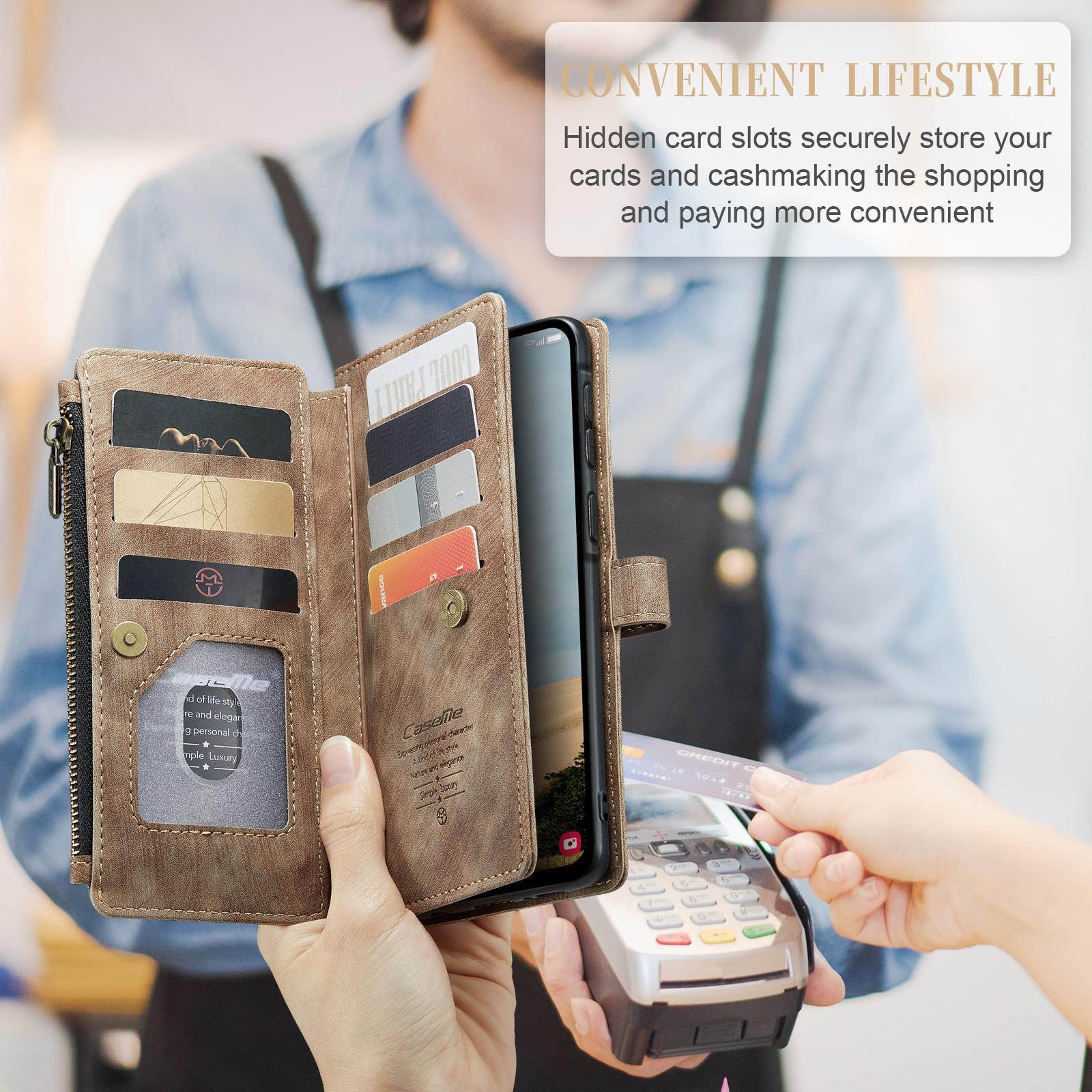 CaseMe C30 Samsung Galaxy A56 5G Card Slots Zipper Θήκη Πορτοφόλι Δερμάτινη –Brown
