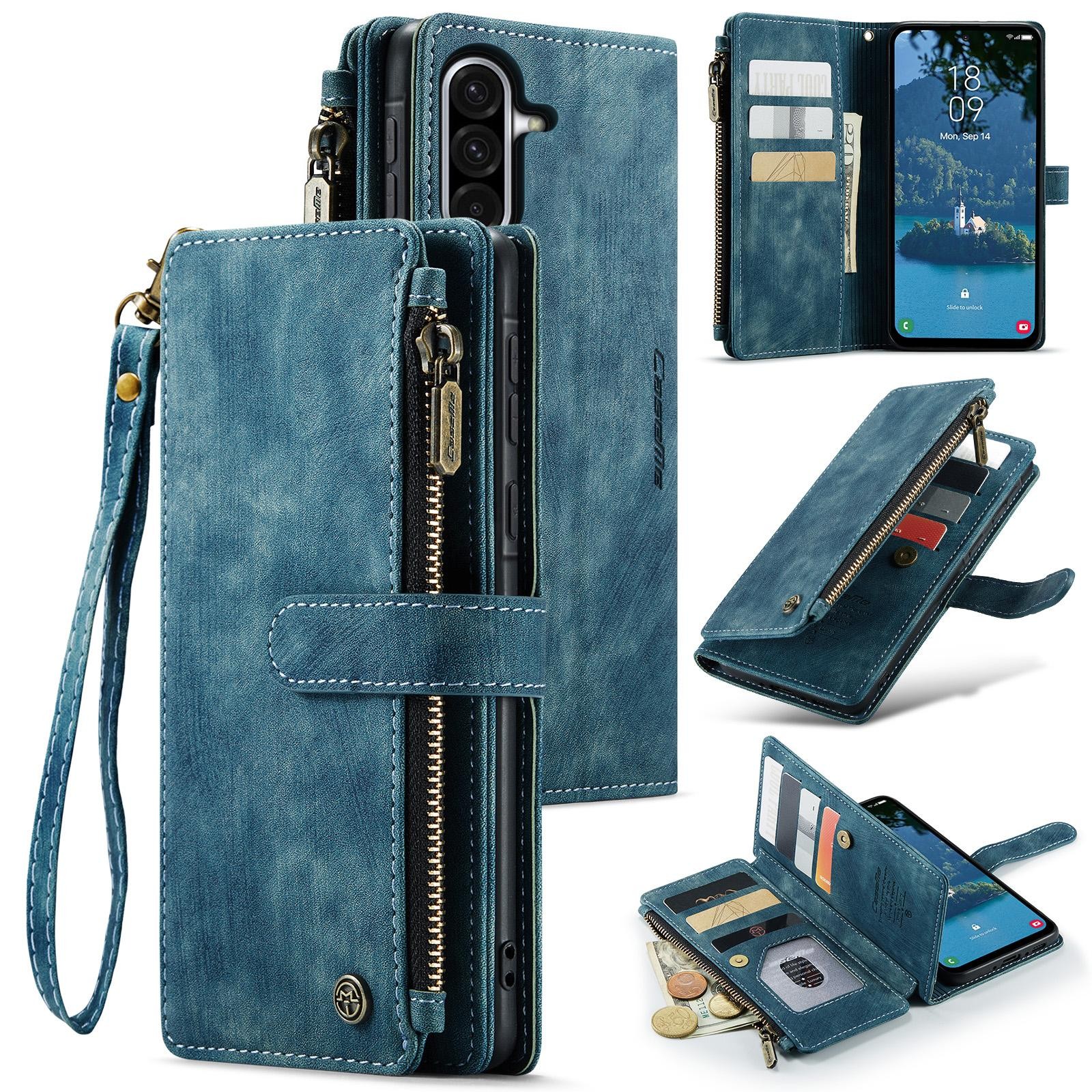 CaseMe C30 Samsung Galaxy A56 5G Card Slots Zipper Θήκη Πορτοφόλι Δερμάτινη –Blue