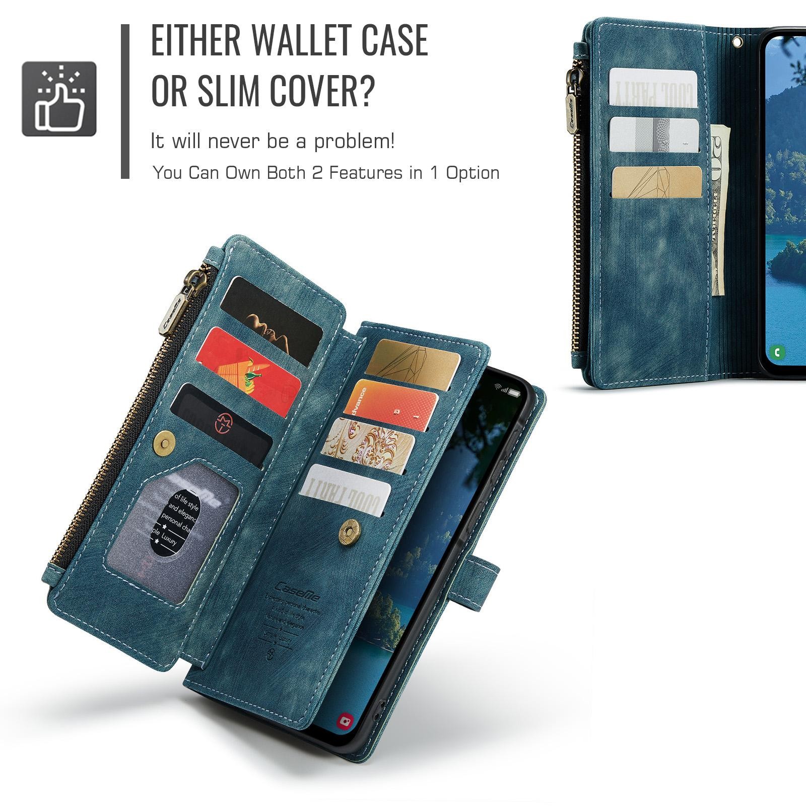 CaseMe C30 Samsung Galaxy A56 5G Card Slots Zipper Θήκη Πορτοφόλι Δερμάτινη –Blue