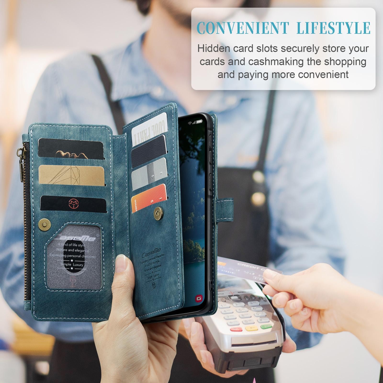 CaseMe C30 Samsung Galaxy A56 5G Card Slots Zipper Θήκη Πορτοφόλι Δερμάτινη –Blue