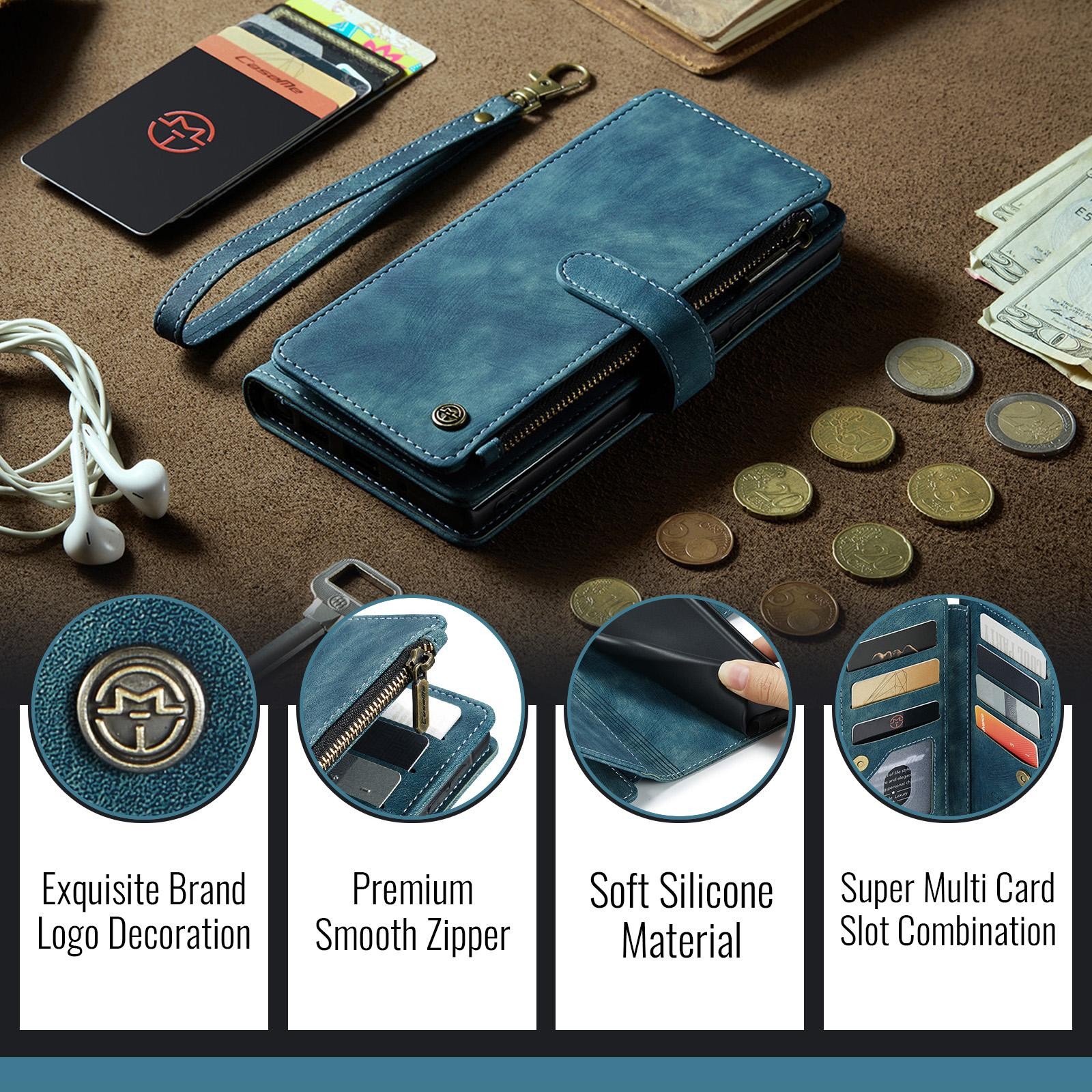 CaseMe C30 Samsung Galaxy A56 5G Card Slots Zipper Θήκη Πορτοφόλι Δερμάτινη –Blue