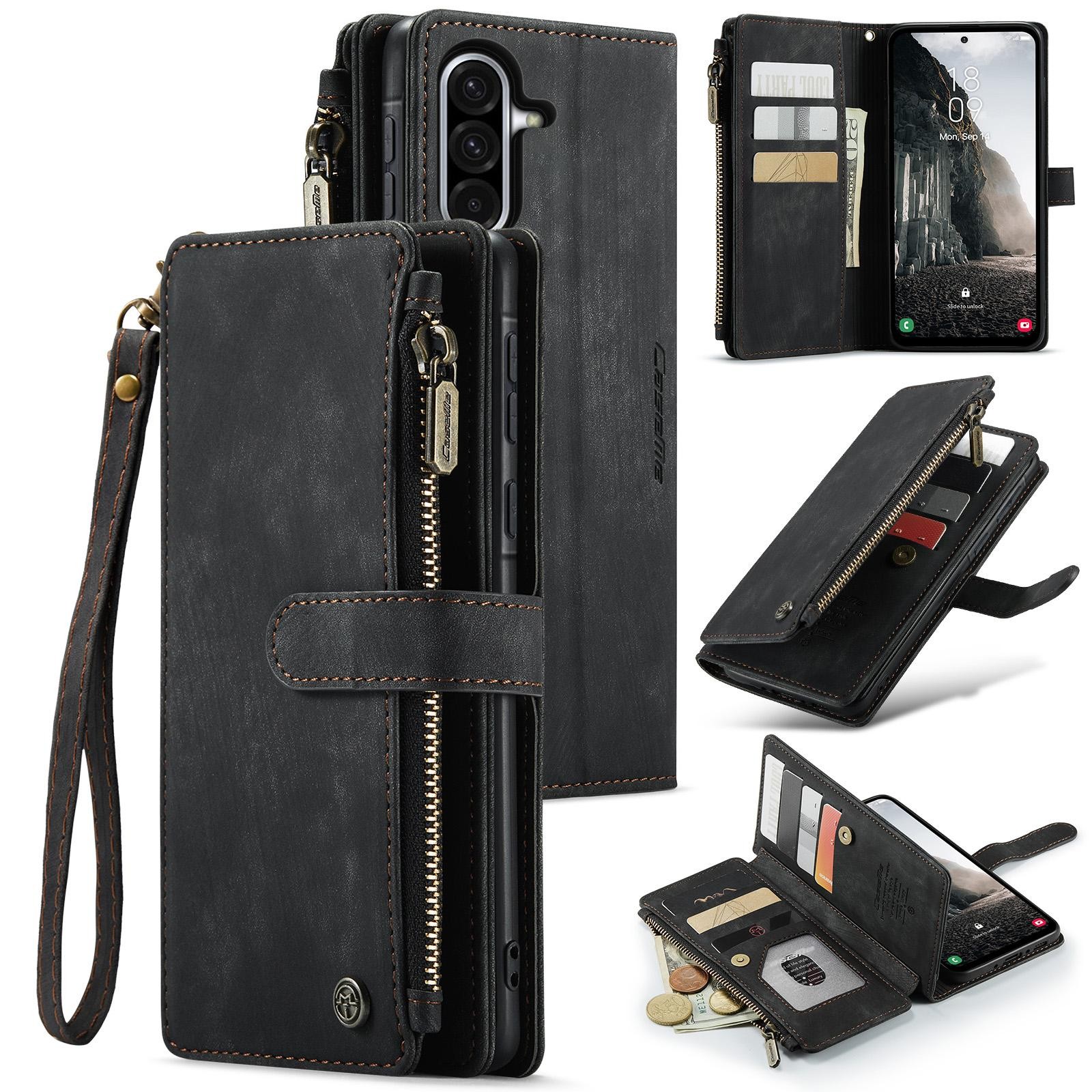 CaseMe C30 Samsung Galaxy A56 5G Card Slots Zipper Θήκη Πορτοφόλι Δερμάτινη – Black