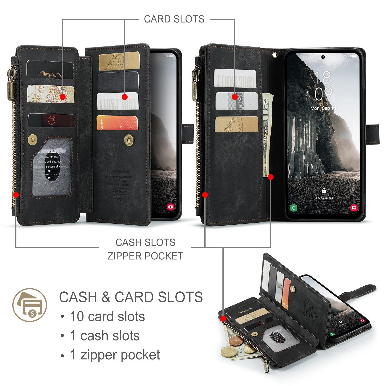 CaseMe C30 Samsung Galaxy A56 5G Card Slots Zipper Θήκη Πορτοφόλι Δερμάτινη – Black