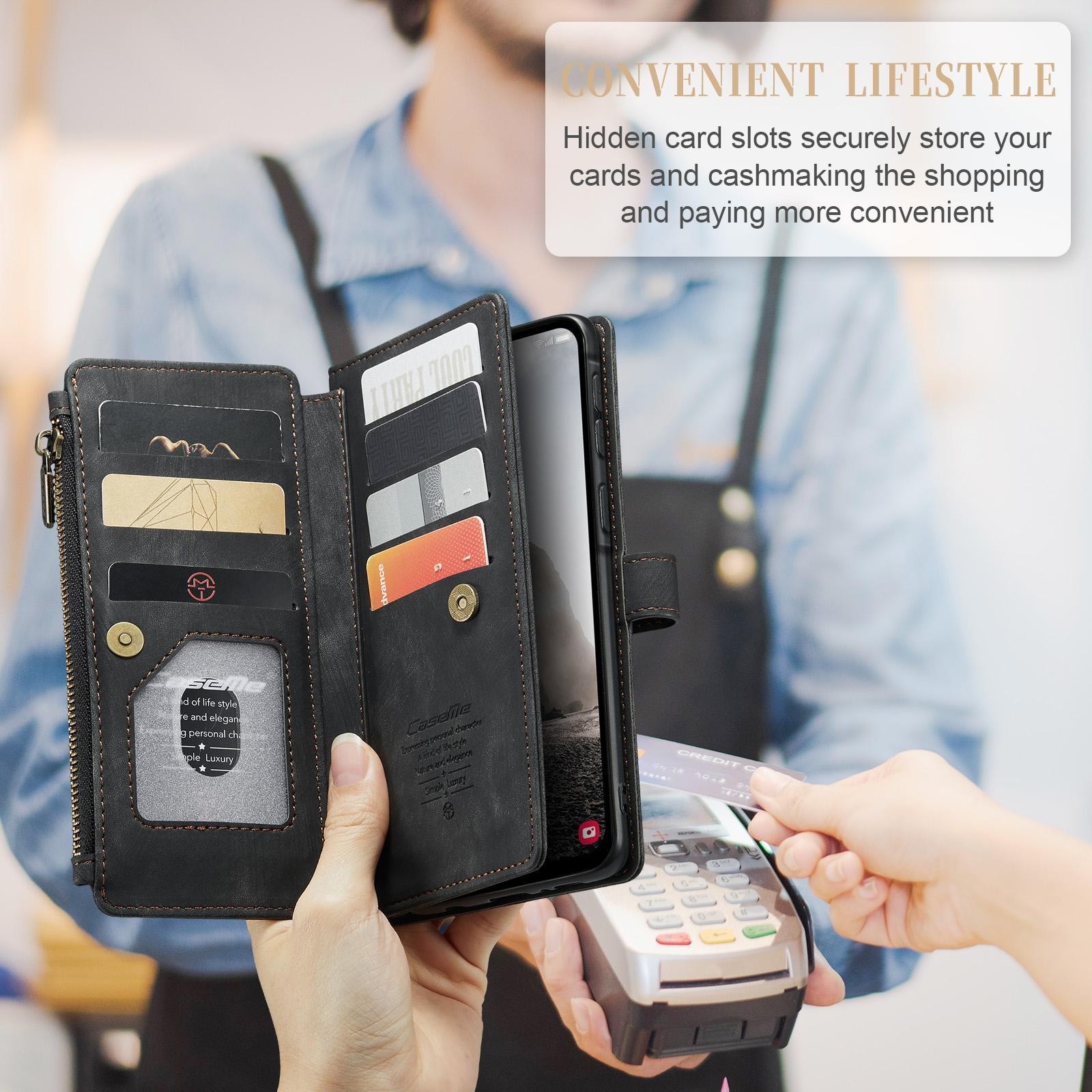 CaseMe C30 Samsung Galaxy A56 5G Card Slots Zipper Θήκη Πορτοφόλι Δερμάτινη – Black
