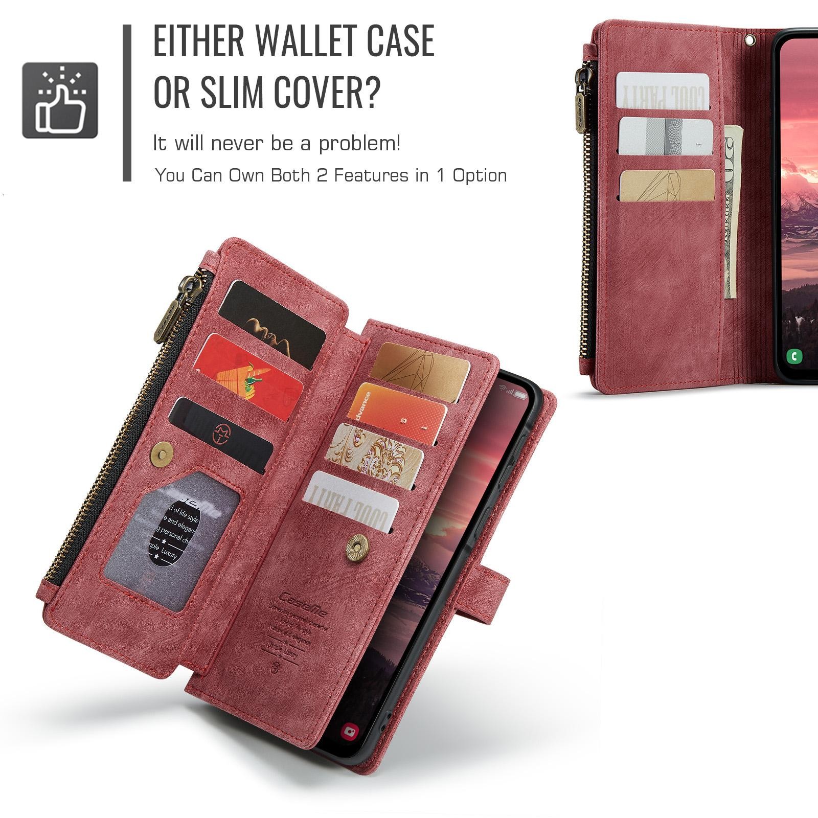 CaseMe C30 Samsung Galaxy A56 5G Card Slots Zipper Θήκη Πορτοφόλι Δερμάτινη –Red