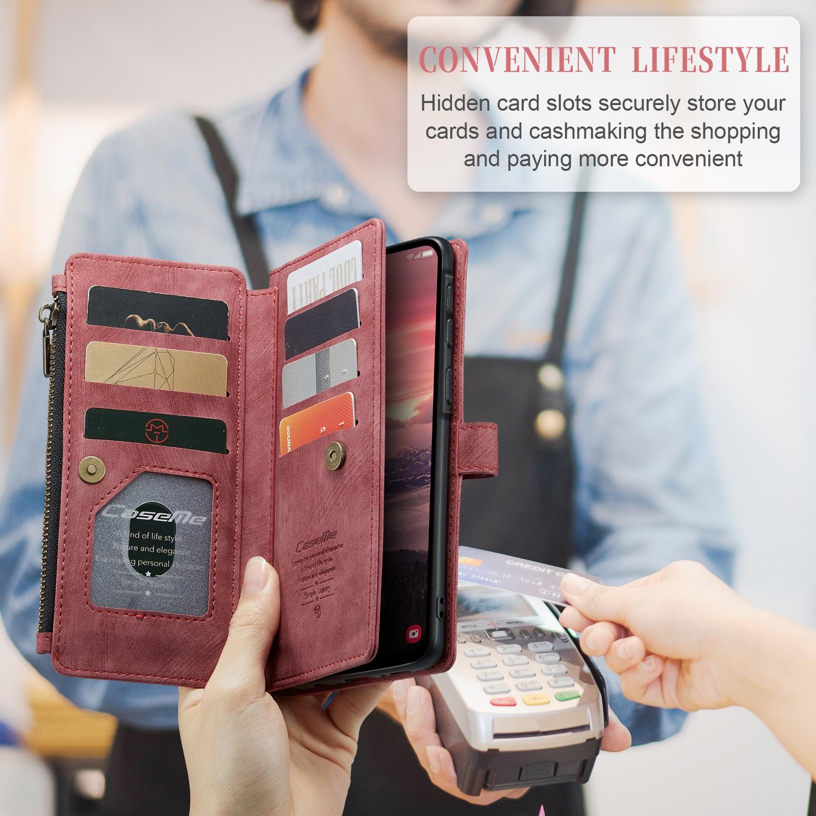 CaseMe C30 Samsung Galaxy A56 5G Card Slots Zipper Θήκη Πορτοφόλι Δερμάτινη –Red