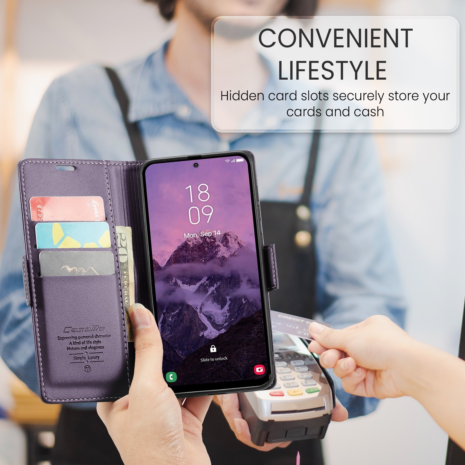 CaseMe 023 Samsung Galaxy A56 5G RFID Θήκη Πορτοφόλι Δερμάτινη –Purple