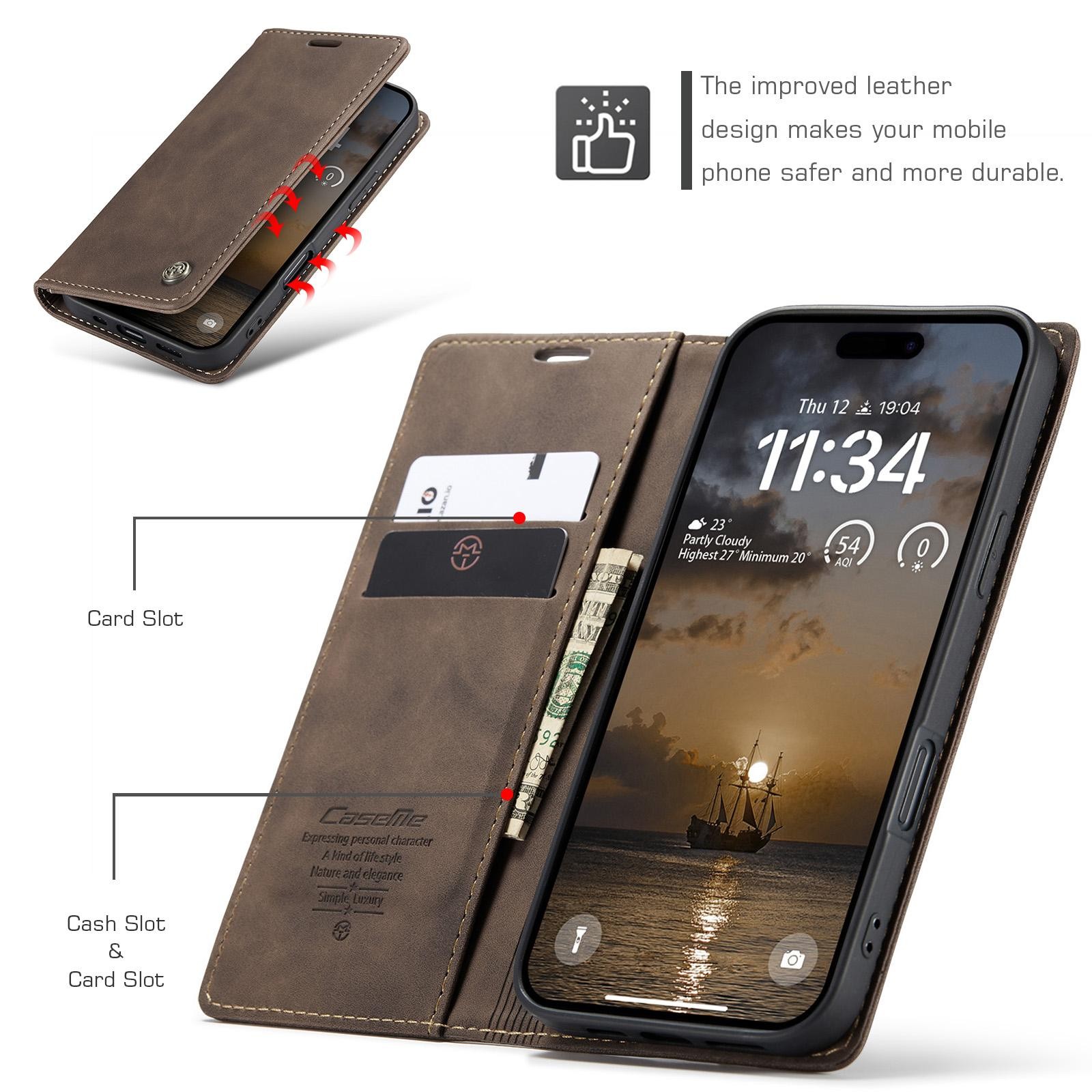 CaseMe 013 iPhone 17 Pro 5G Retro Leather Θήκη Βιβλίο - Coffee