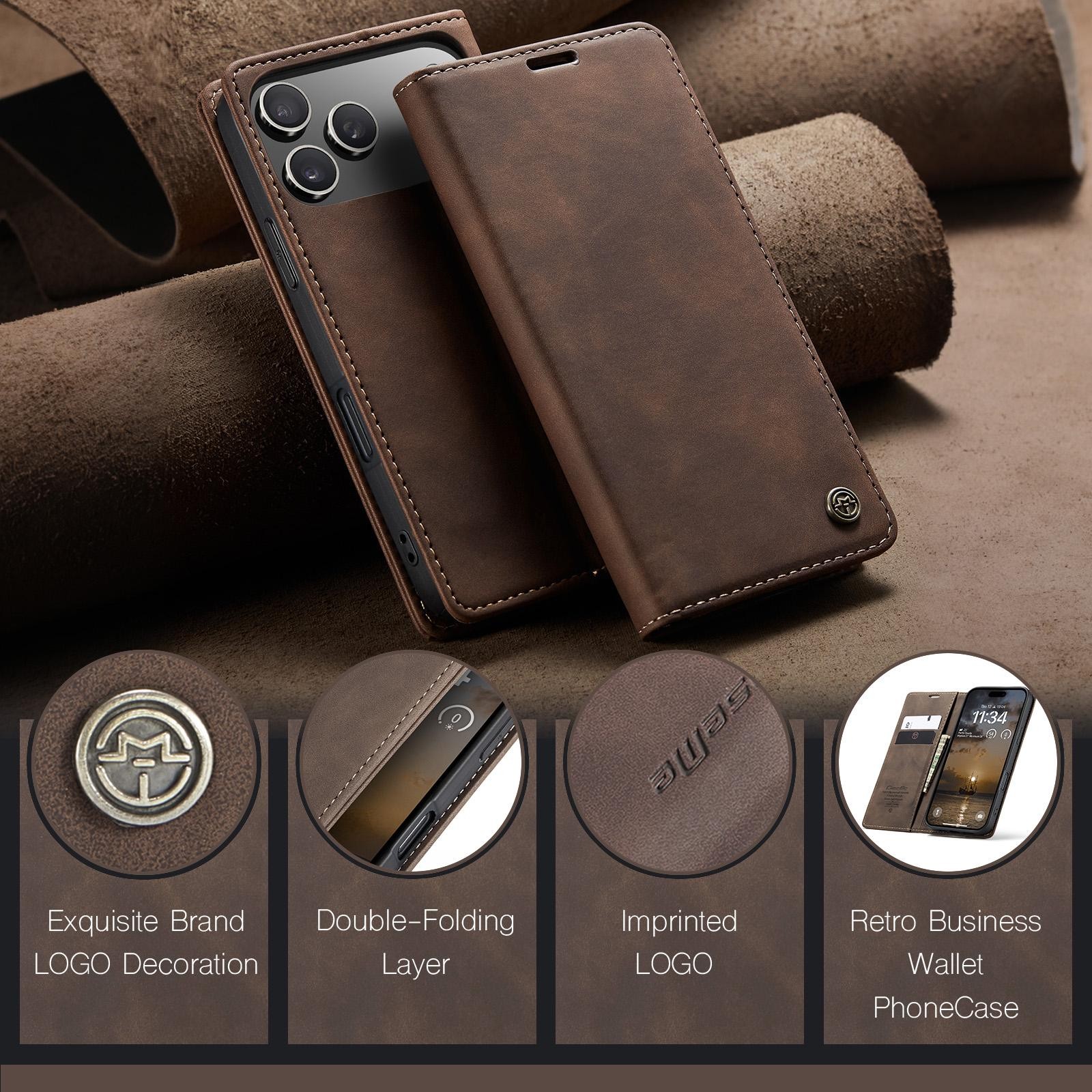 CaseMe 013 iPhone 17 Pro 5G Retro Leather Θήκη Βιβλίο - Coffee