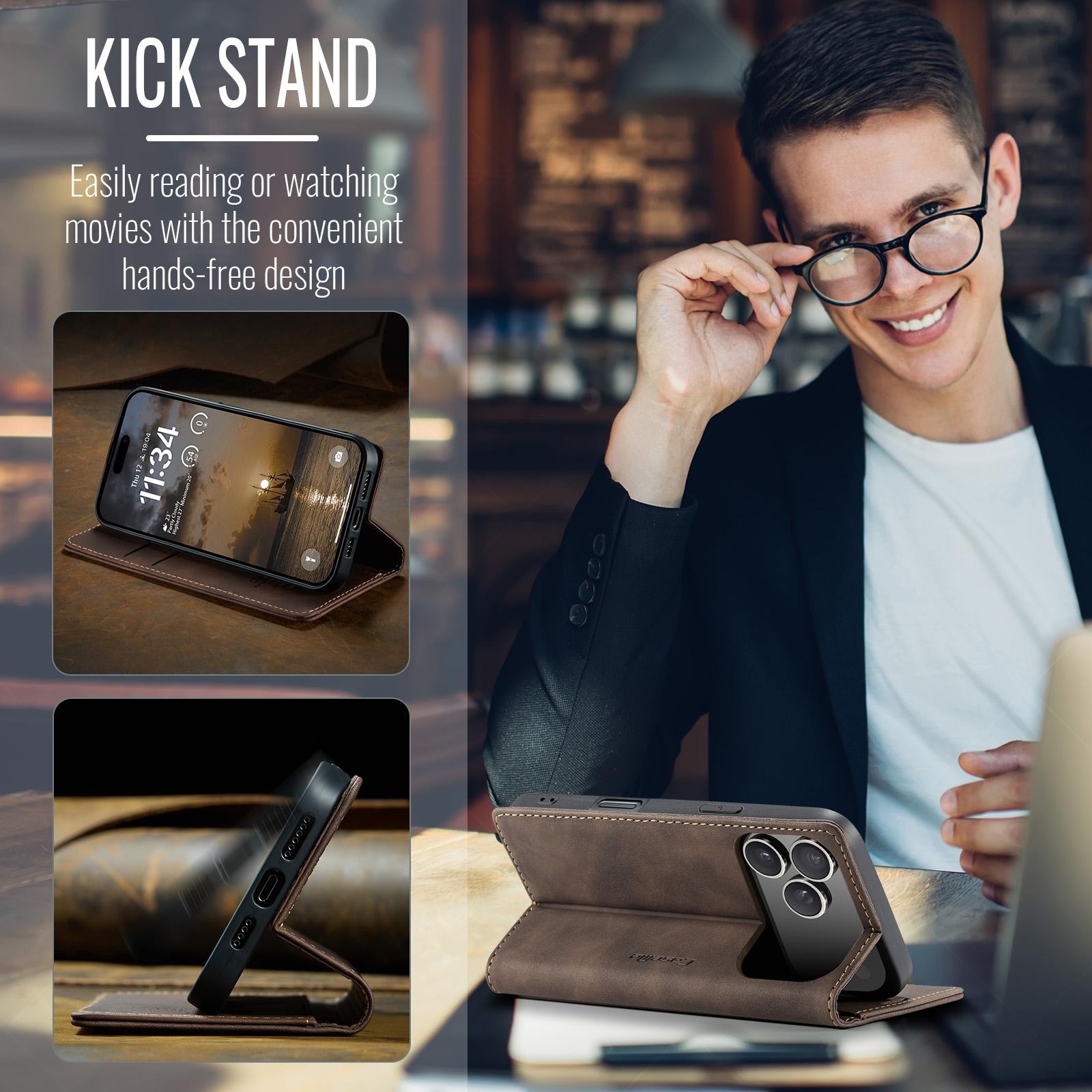 CaseMe 013 iPhone 17 Pro 5G Retro Leather Θήκη Βιβλίο - Coffee