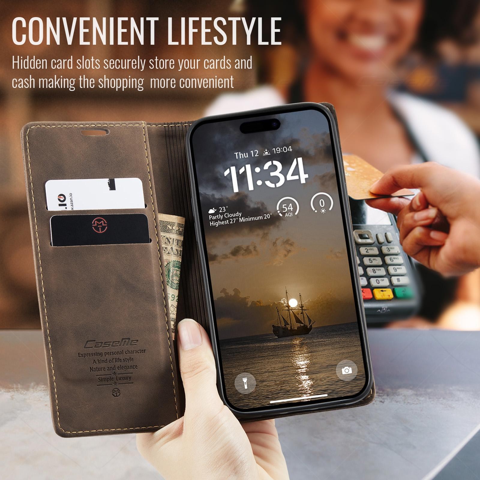 CaseMe 013 iPhone 17 Pro 5G Retro Leather Θήκη Βιβλίο - Coffee
