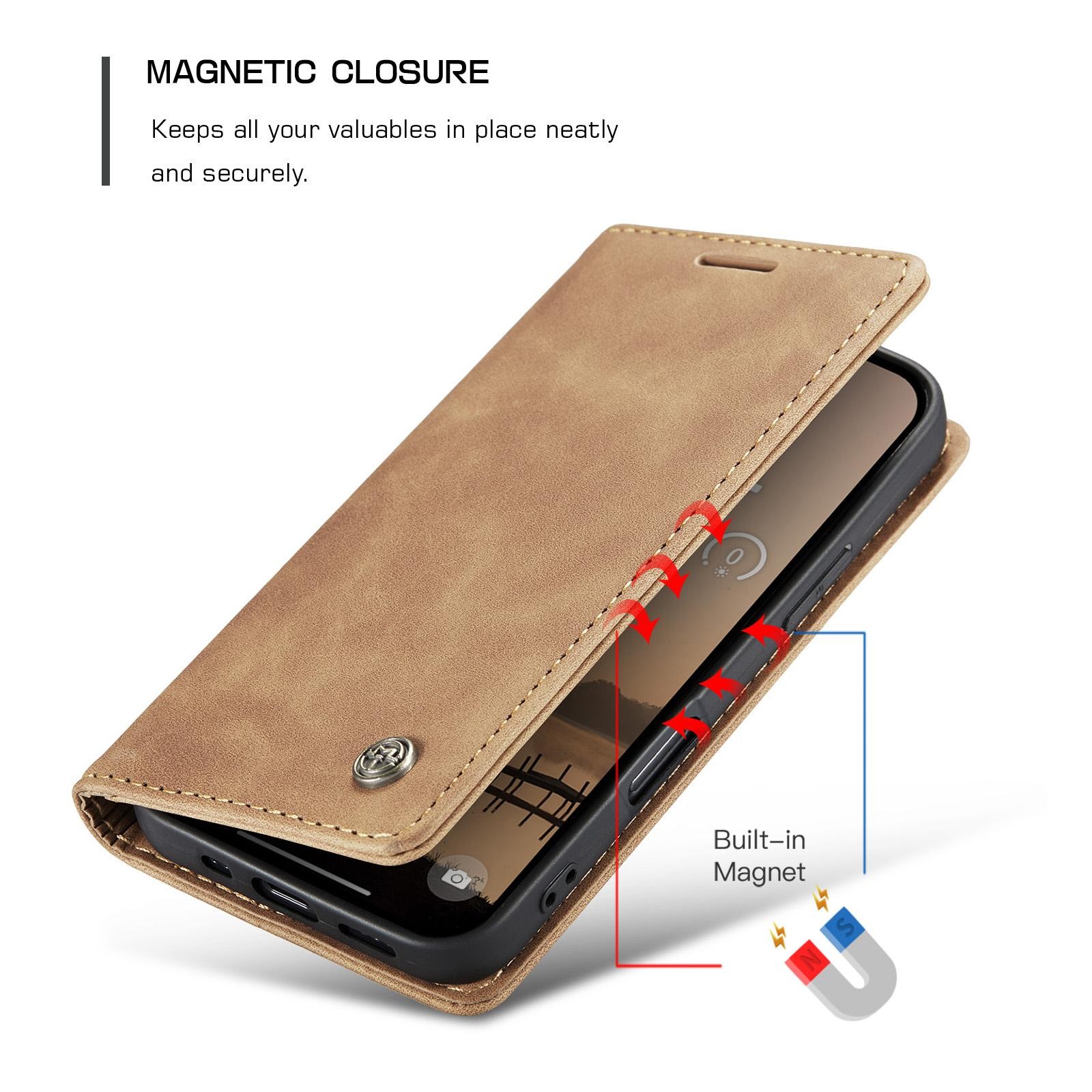 CaseMe 013 iPhone 17 Pro 5G Retro Leather Θήκη Βιβλίο -Brown