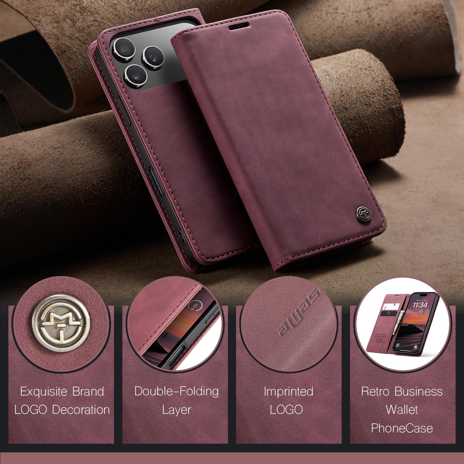 CaseMe 013 iPhone 17 Pro 5G Retro Leather Θήκη Βιβλίο -Red