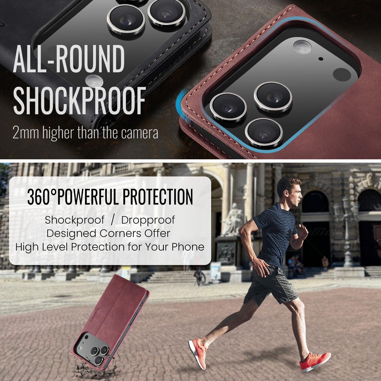 CaseMe 013 iPhone 17 Pro 5G Retro Leather Θήκη Βιβλίο -Red