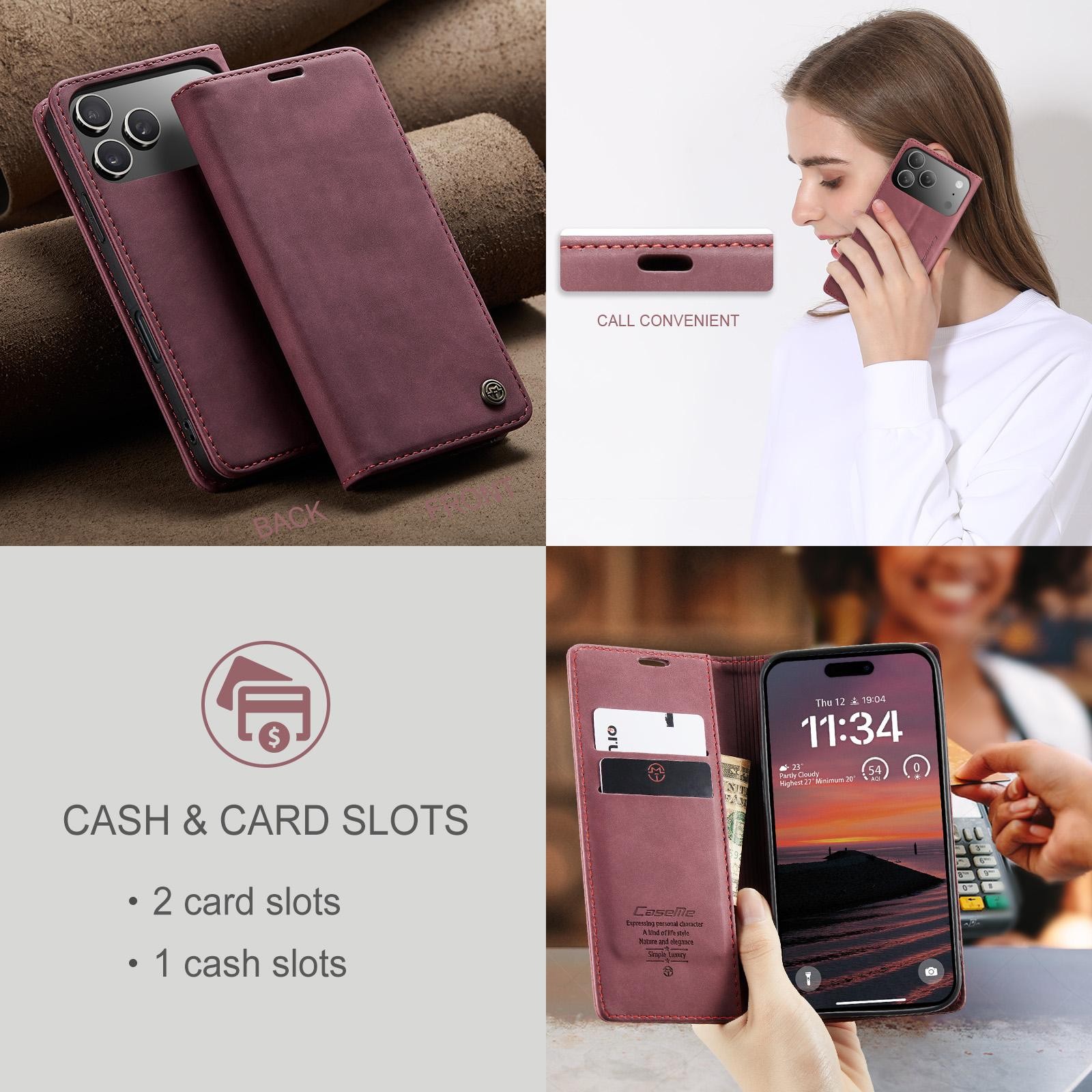 CaseMe 013 iPhone 17 Pro 5G Retro Leather Θήκη Βιβλίο -Red