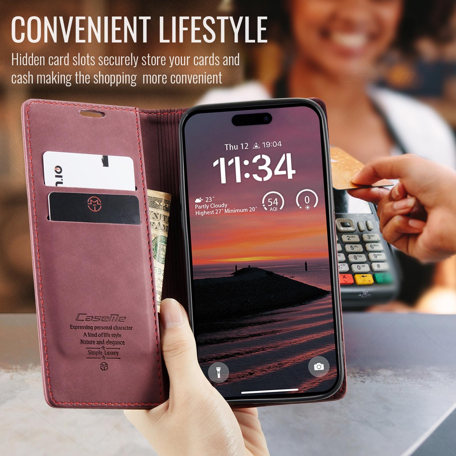 CaseMe 013 iPhone 17 Pro 5G Retro Leather Θήκη Βιβλίο -Red
