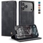 CaseMe 013 iPhone 17 Pro 5G Retro Leather Θήκη Βιβλίο -Black