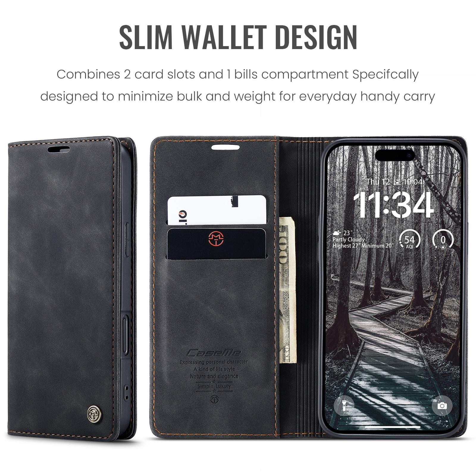 CaseMe 013 iPhone 17 Pro 5G Retro Leather Θήκη Βιβλίο -Black