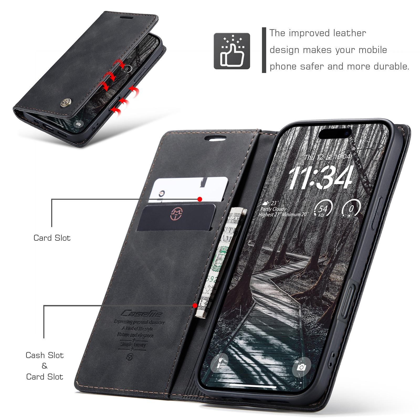 CaseMe 013 iPhone 17 Pro 5G Retro Leather Θήκη Βιβλίο -Black