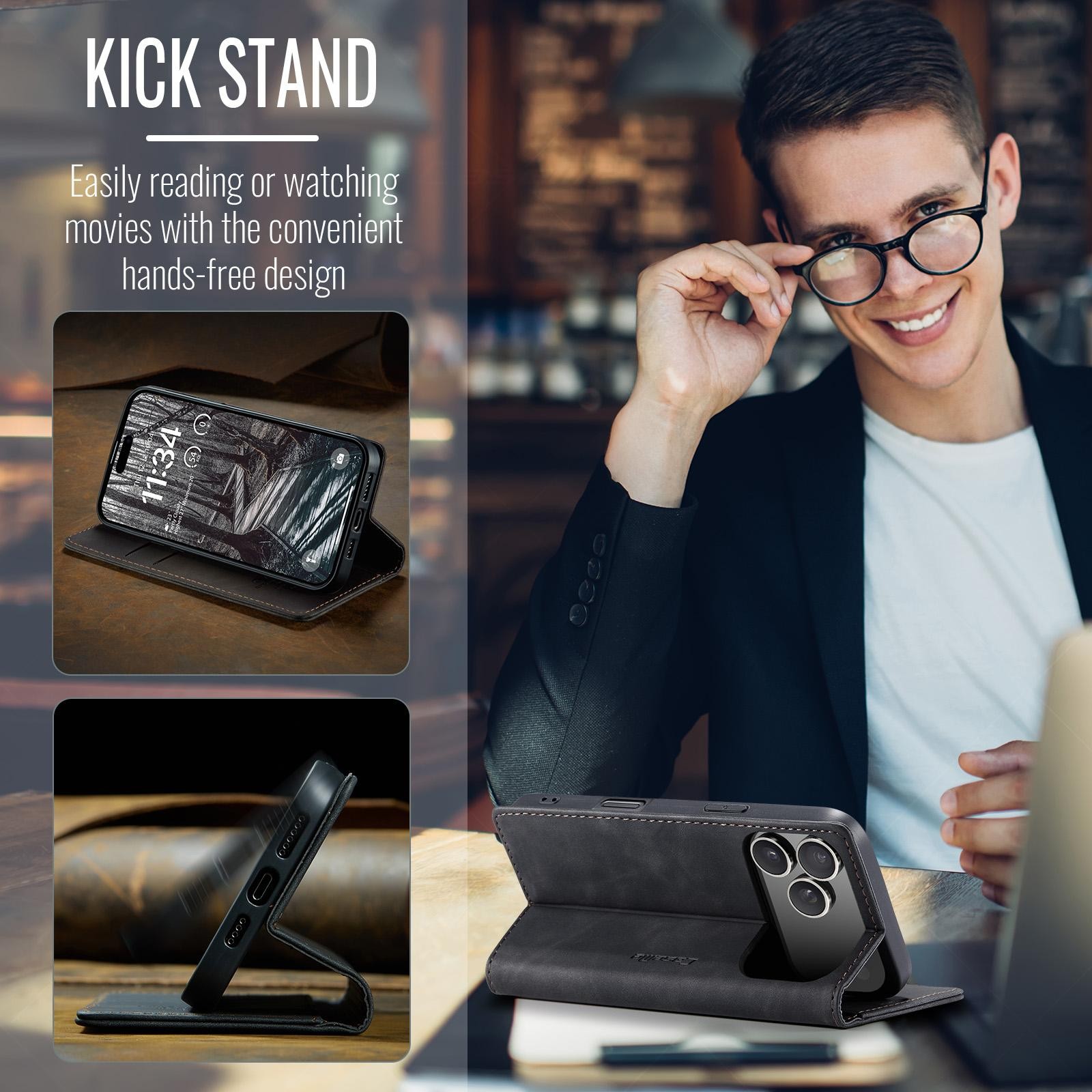 CaseMe 013 iPhone 17 Pro 5G Retro Leather Θήκη Βιβλίο -Black