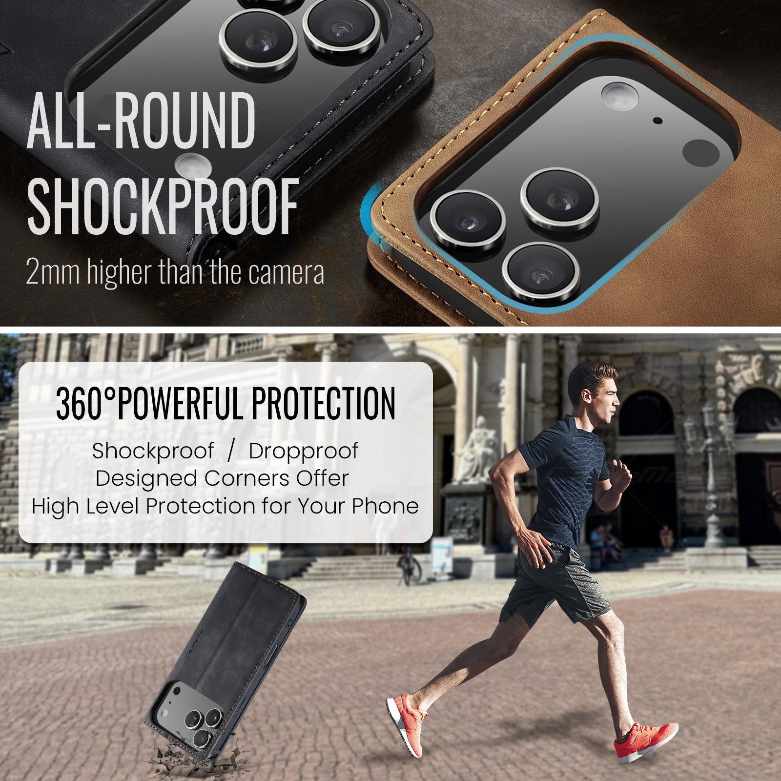 CaseMe 013 iPhone 17 Pro 5G Retro Leather Θήκη Βιβλίο -Black