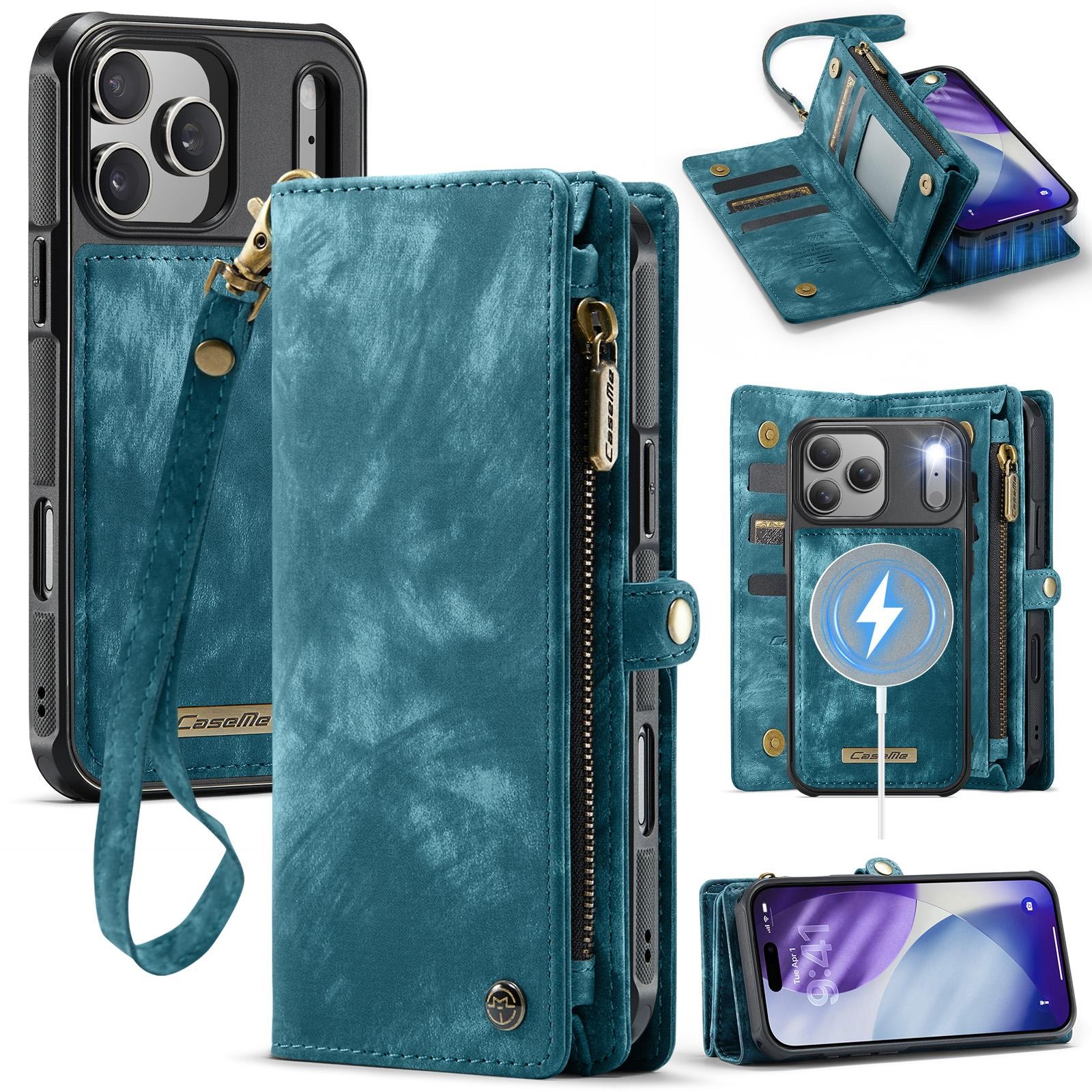 CaseMe 008 iPhone 17 Pro 5G Θήκη Πορτοφόλι με Αποσπώμενη Θήκη Σιλικόνης -Blue