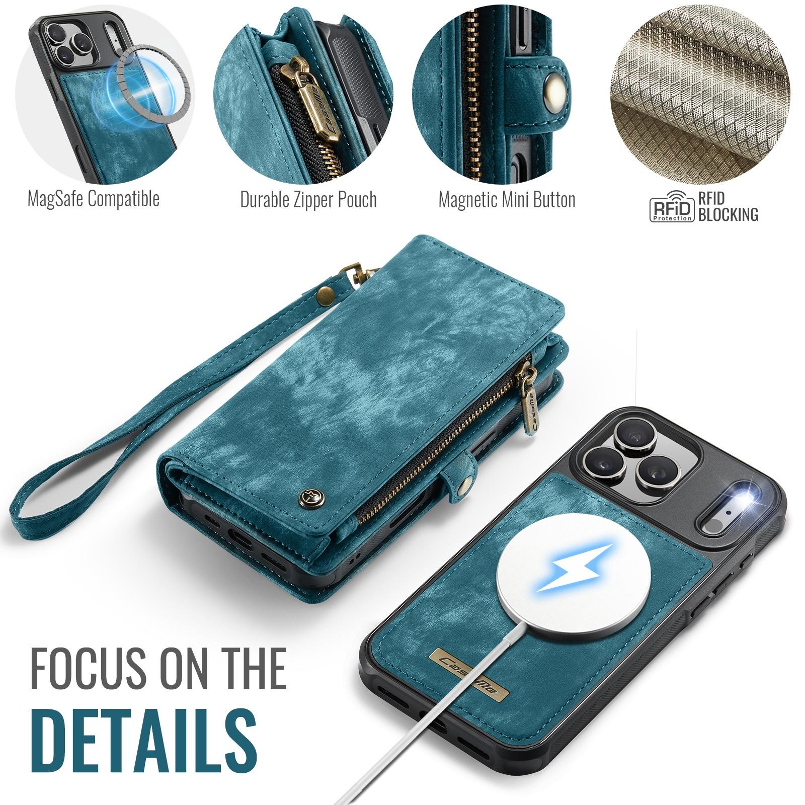CaseMe 008 iPhone 17 Pro 5G Θήκη Πορτοφόλι με Αποσπώμενη Θήκη Σιλικόνης -Blue