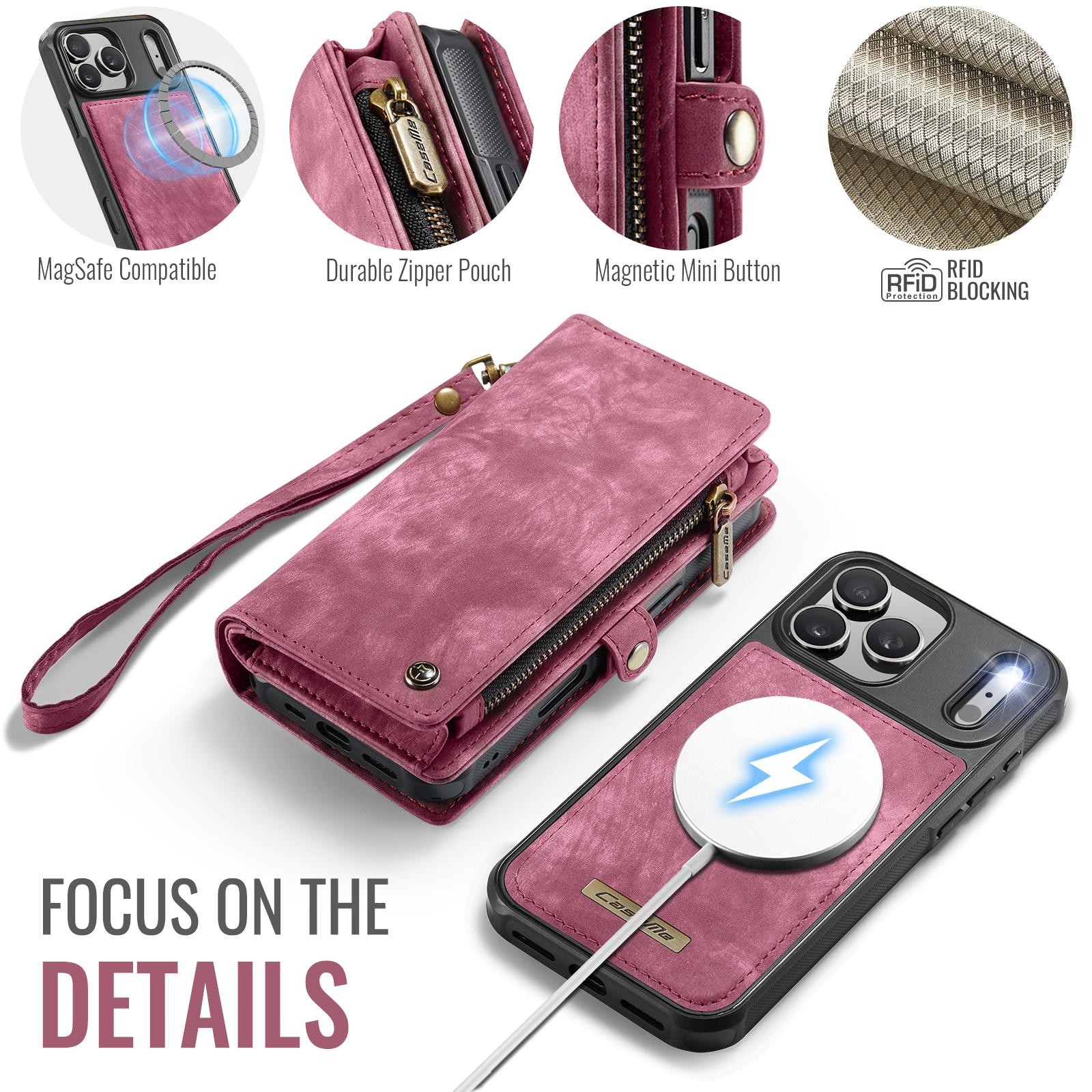 CaseMe 008 iPhone 17 Pro 5G Θήκη Πορτοφόλι με Αποσπώμενη Θήκη Σιλικόνης -Red
