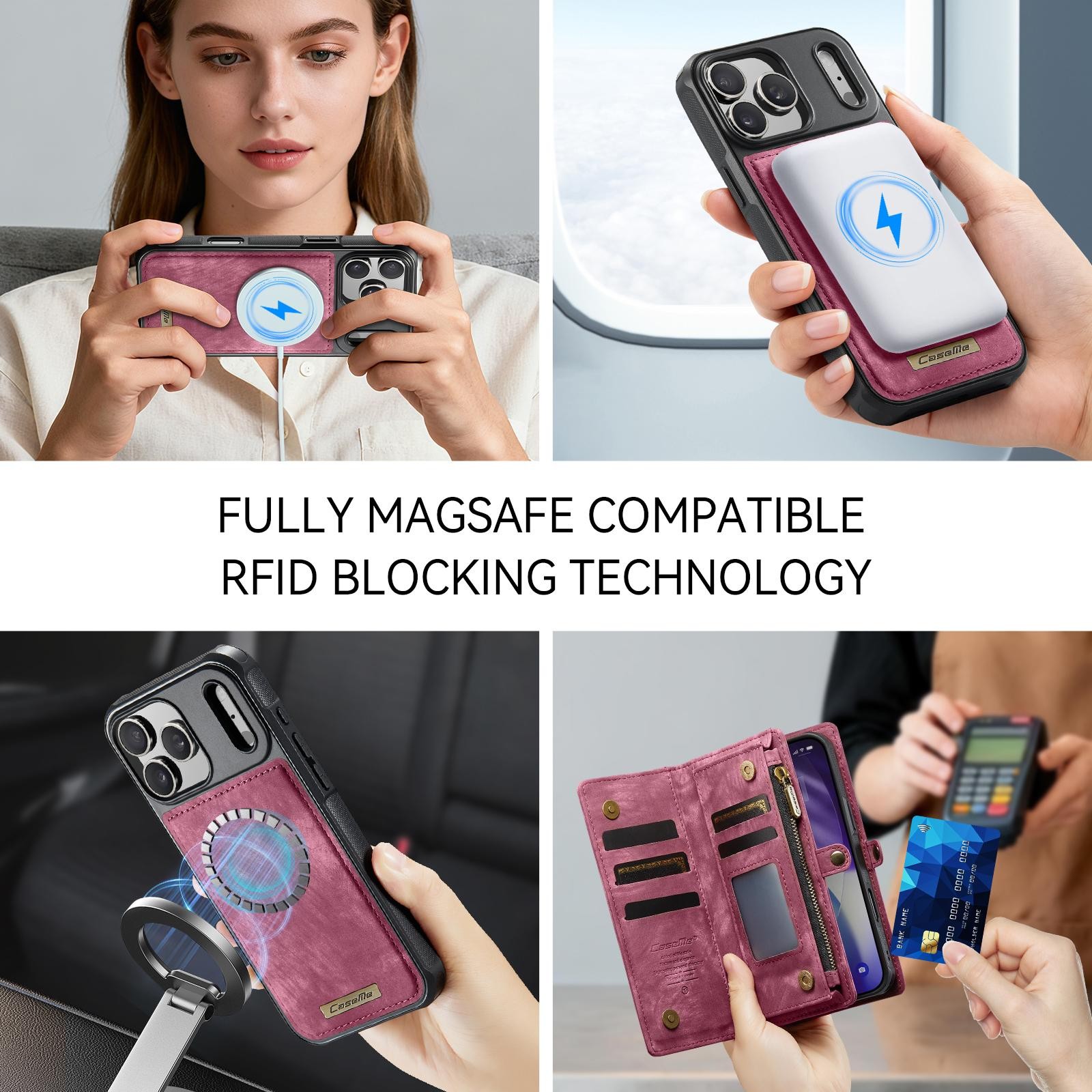 CaseMe 008 iPhone 17 Pro 5G Θήκη Πορτοφόλι με Αποσπώμενη Θήκη Σιλικόνης -Red