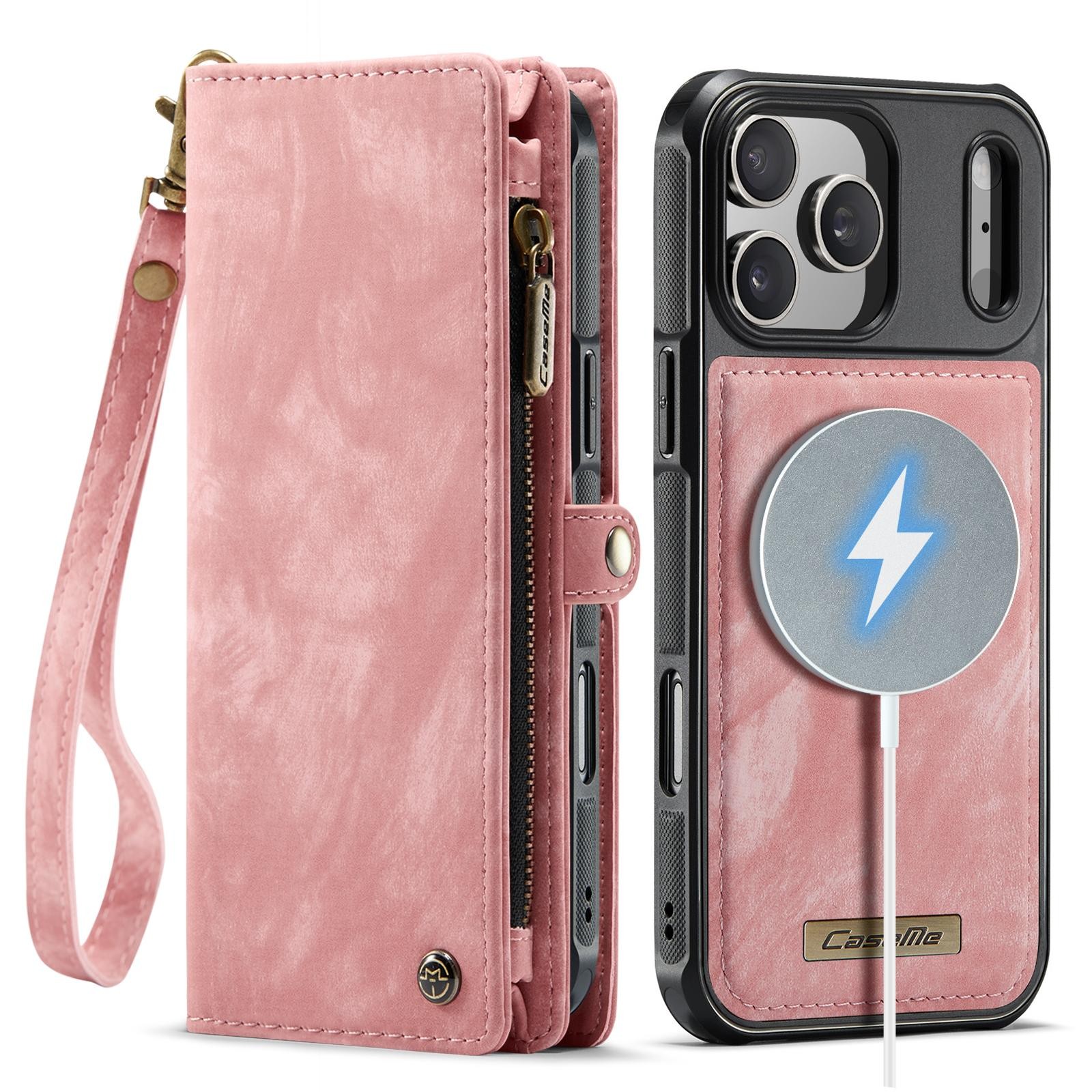 CaseMe 008 iPhone 17 Pro 5G Θήκη Πορτοφόλι με Αποσπώμενη Θήκη Σιλικόνης - Pink