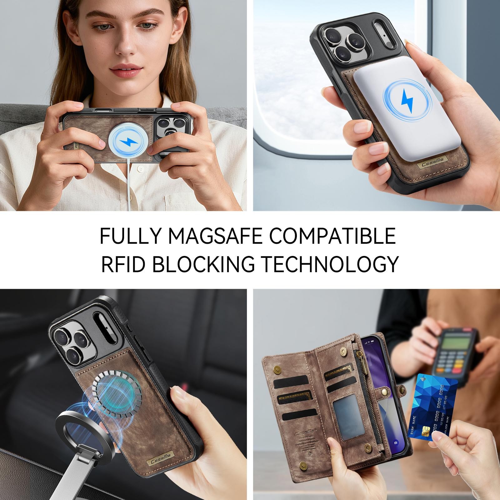 CaseMe 008 iPhone 17 Pro 5G Θήκη Πορτοφόλι με Αποσπώμενη Θήκη Σιλικόνης - Brown