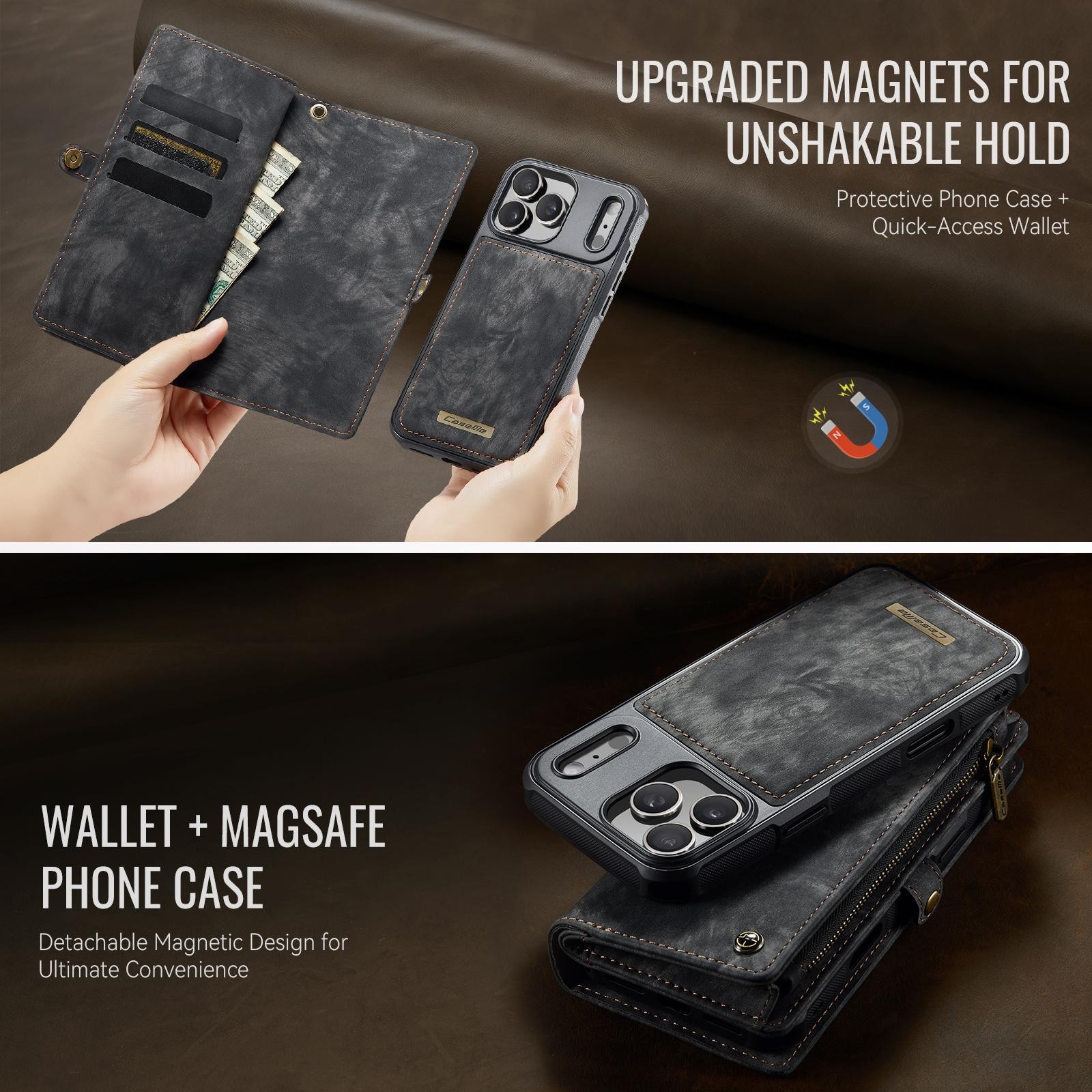 CaseMe 008 iPhone 17 Pro 5G Θήκη Πορτοφόλι με Αποσπώμενη Θήκη Σιλικόνης - Black