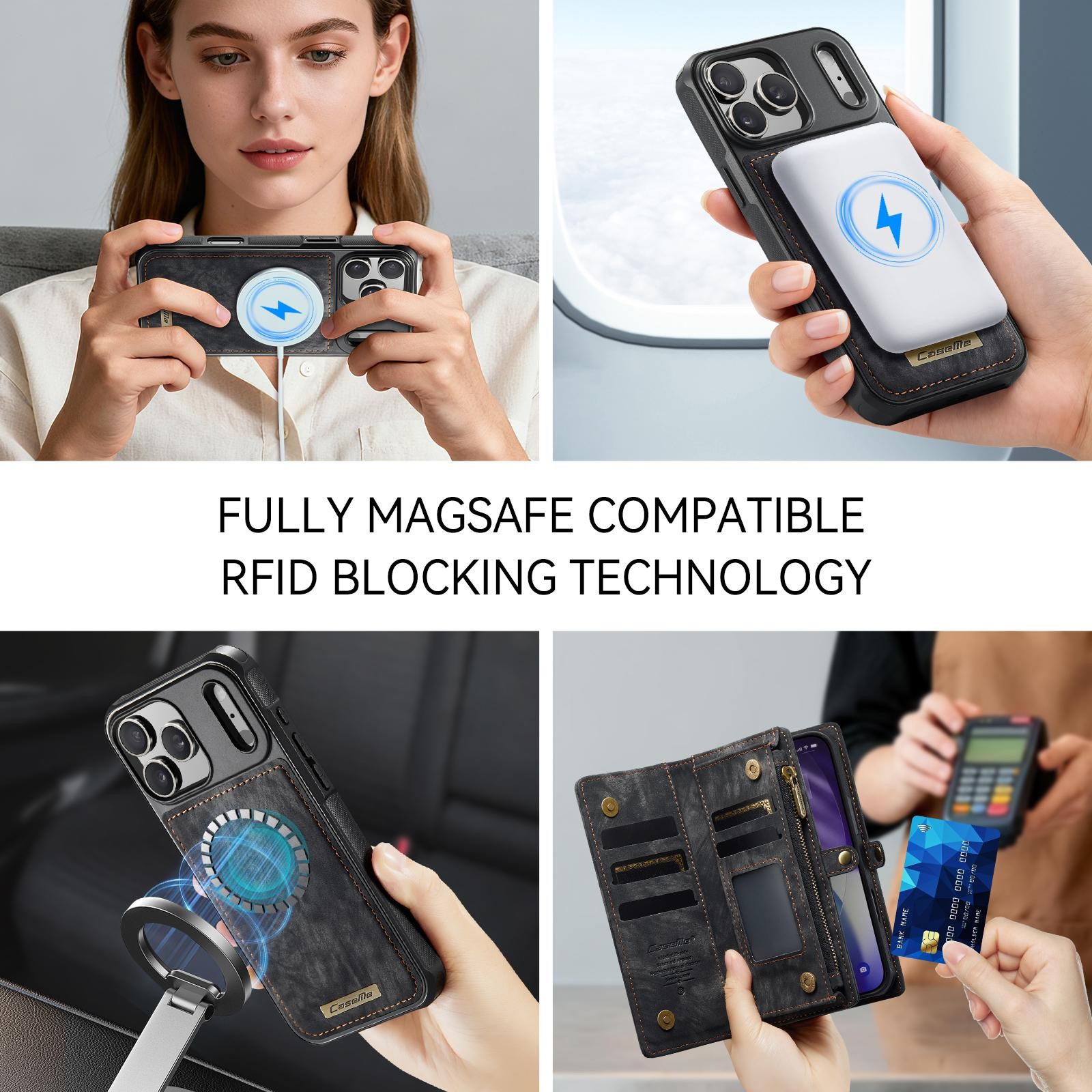 CaseMe 008 iPhone 17 Pro 5G Θήκη Πορτοφόλι με Αποσπώμενη Θήκη Σιλικόνης - Black
