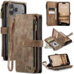 CaseMe C30 iPhone 17 Pro 5G Card Slots Zipper Θήκη Πορτοφόλι Δερμάτινη – Brown