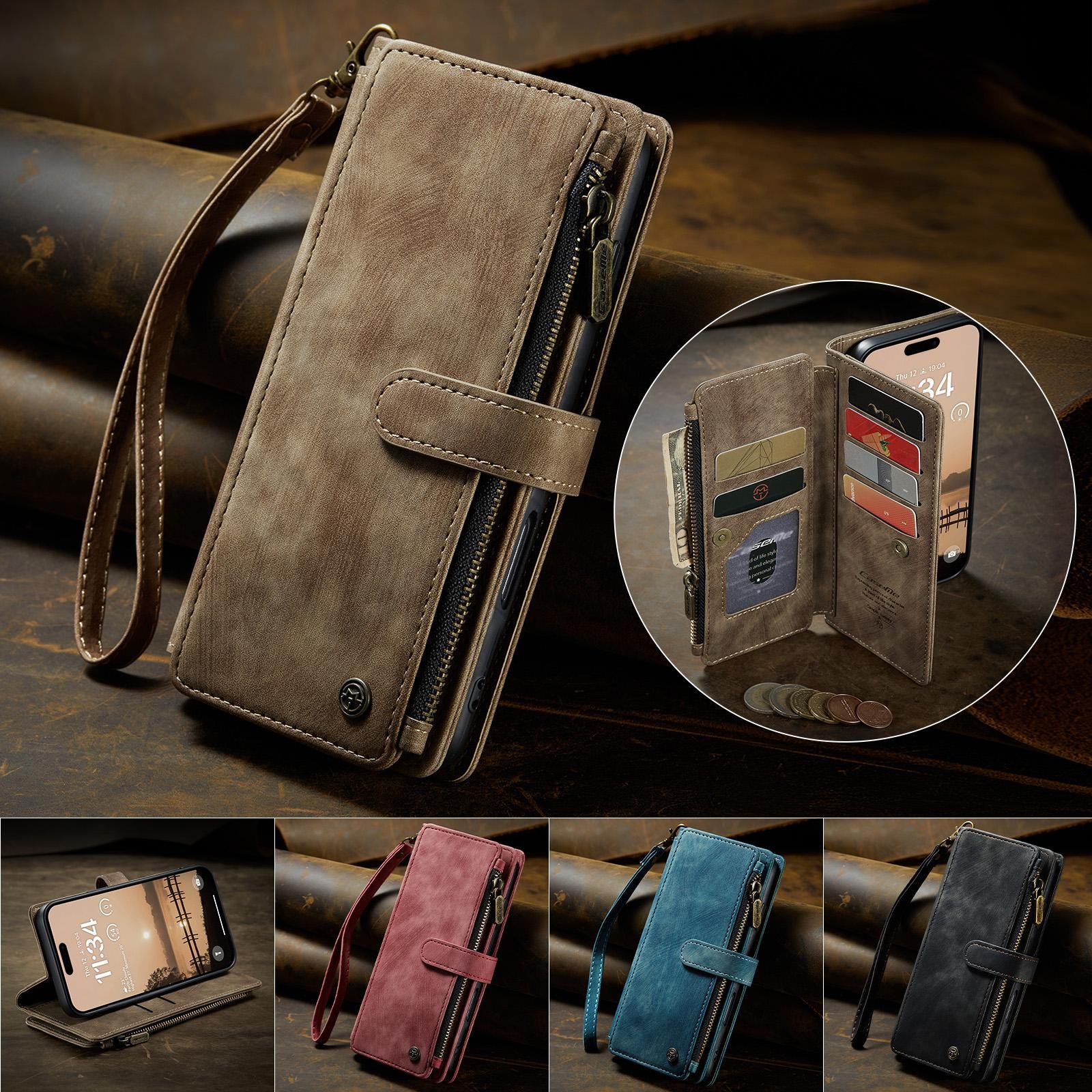 CaseMe C30 iPhone 17 Pro 5G Card Slots Zipper Θήκη Πορτοφόλι Δερμάτινη – Brown