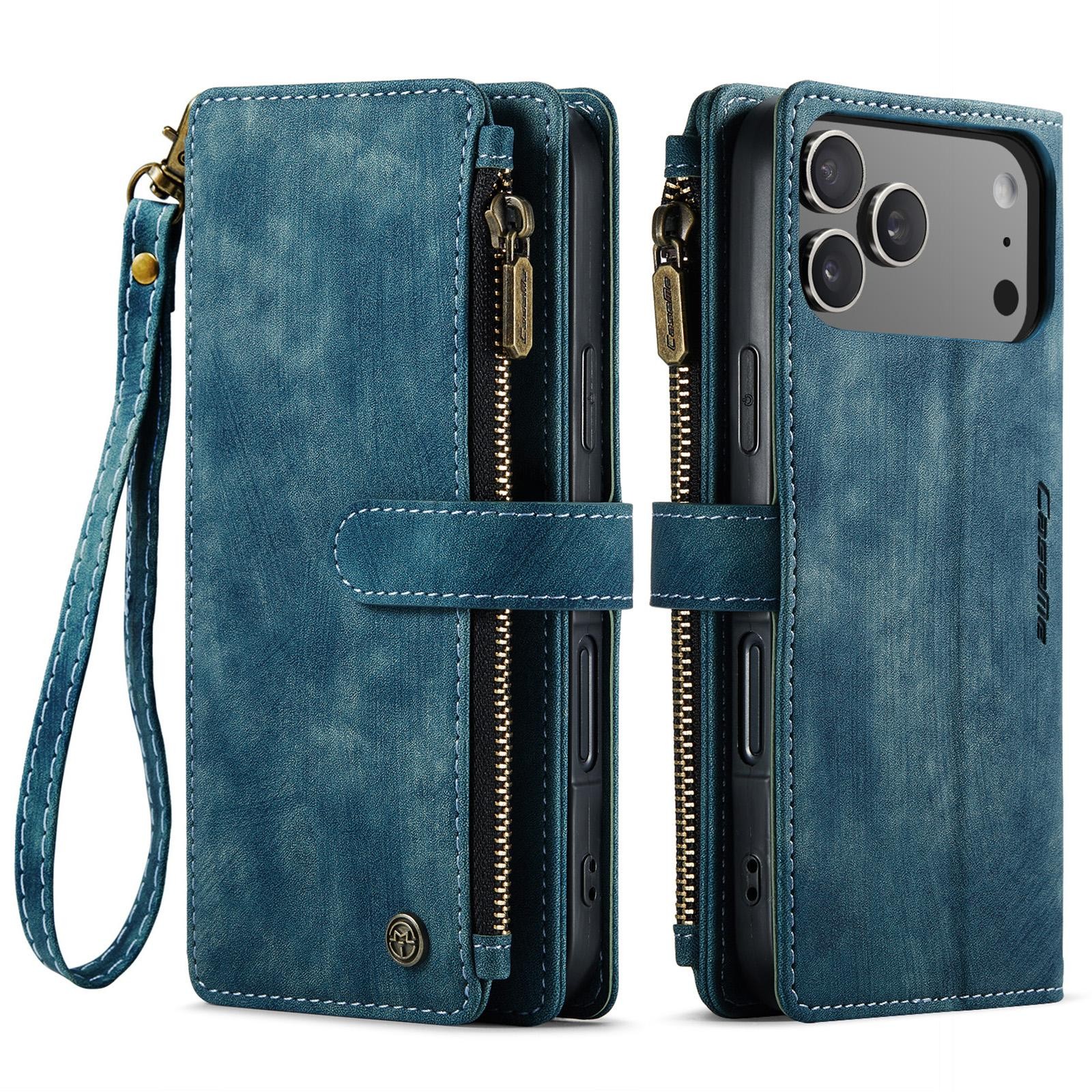 CaseMe C30 iPhone 17 Pro 5G Card Slots Zipper Θήκη Πορτοφόλι Δερμάτινη –Blue
