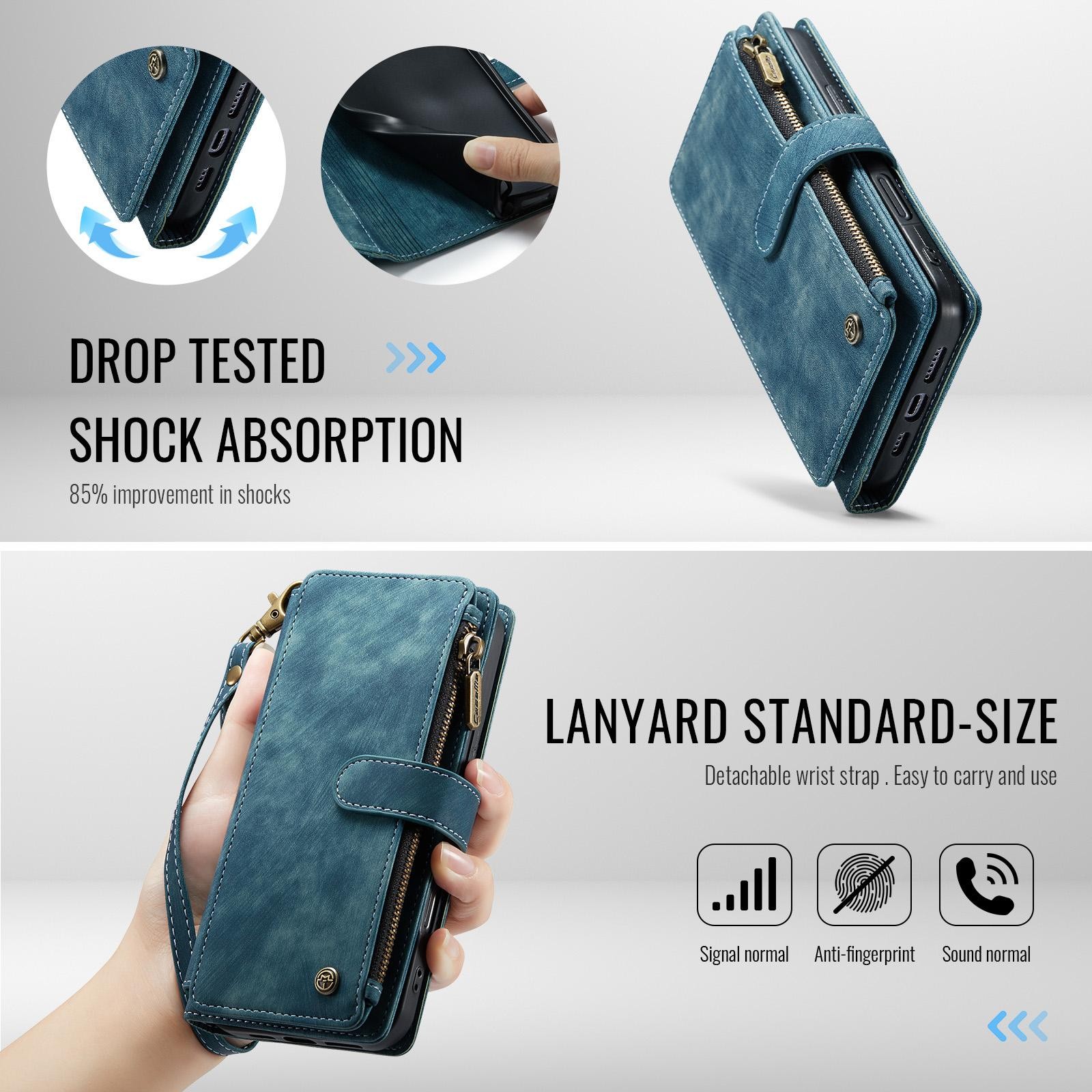 CaseMe C30 iPhone 17 Pro 5G Card Slots Zipper Θήκη Πορτοφόλι Δερμάτινη –Blue