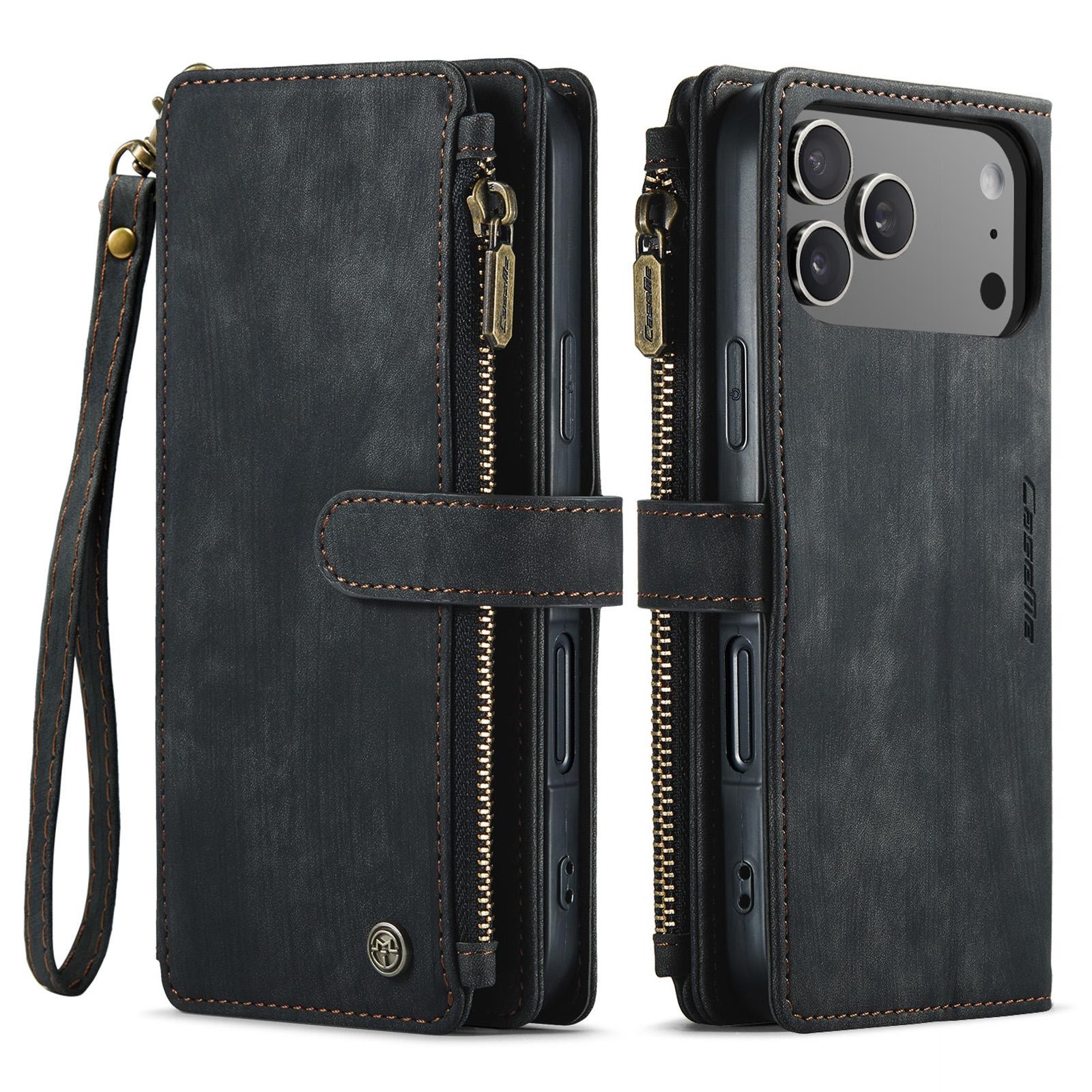 CaseMe C30 iPhone 17 Pro 5G Card Slots Zipper Θήκη Πορτοφόλι Δερμάτινη – Black