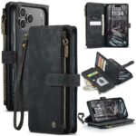 CaseMe C30 iPhone 17 Pro 5G Card Slots Zipper Θήκη Πορτοφόλι Δερμάτινη – Black