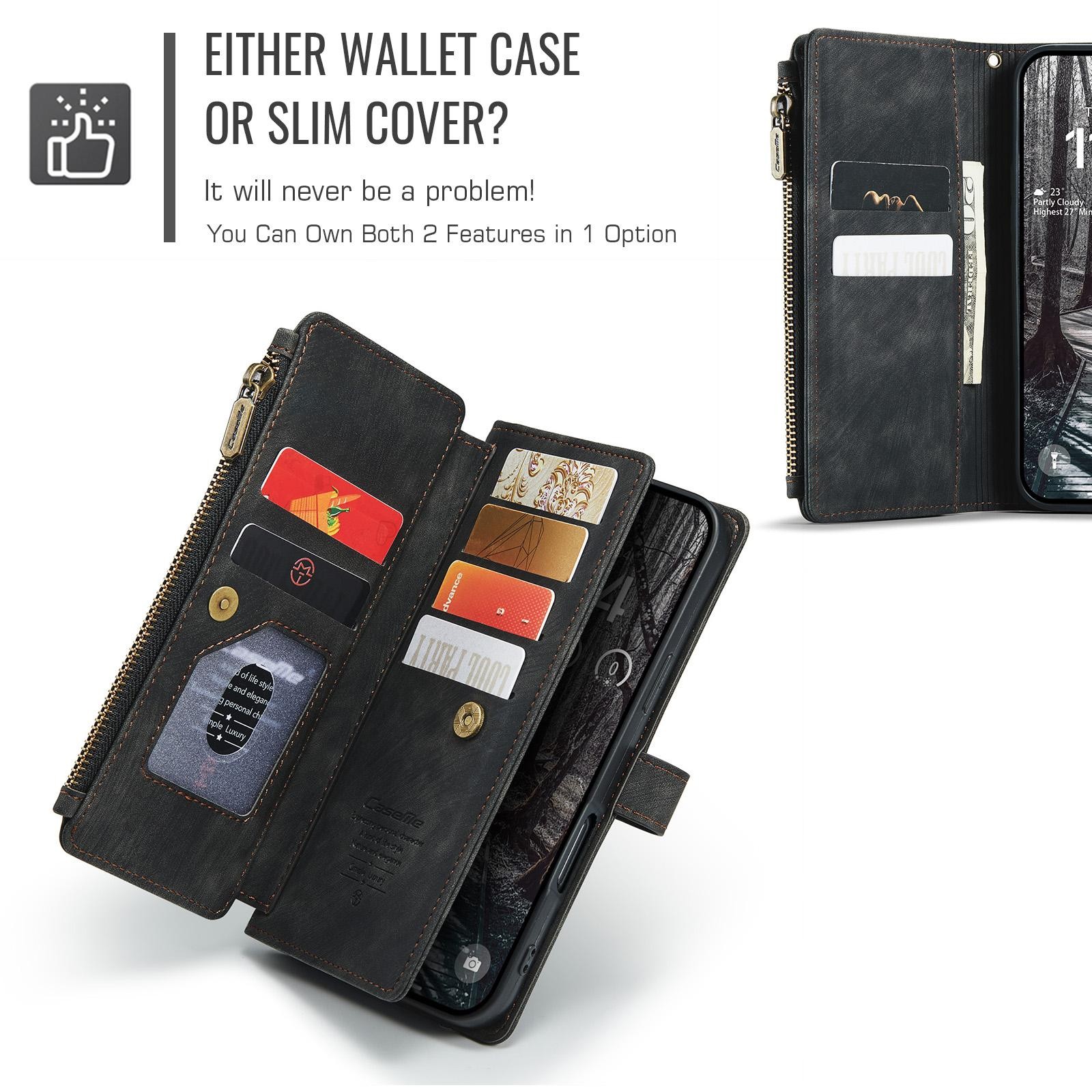 CaseMe C30 iPhone 17 Pro 5G Card Slots Zipper Θήκη Πορτοφόλι Δερμάτινη – Black