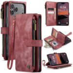 CaseMe C30 iPhone 17 Pro 5G Card Slots Zipper Θήκη Πορτοφόλι Δερμάτινη –Red