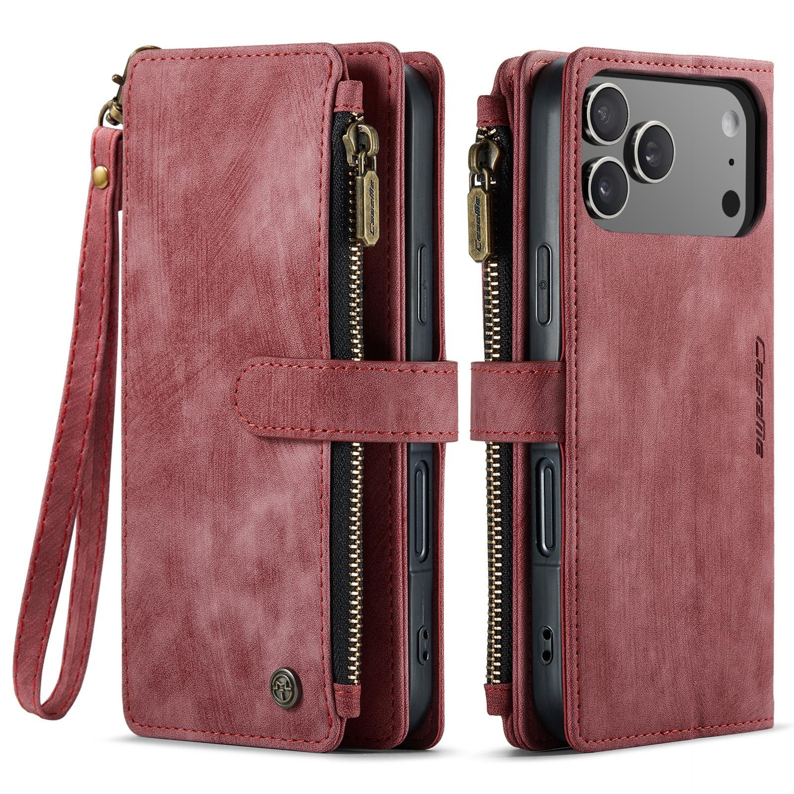 CaseMe C30 iPhone 17 Pro 5G Card Slots Zipper Θήκη Πορτοφόλι Δερμάτινη –Red