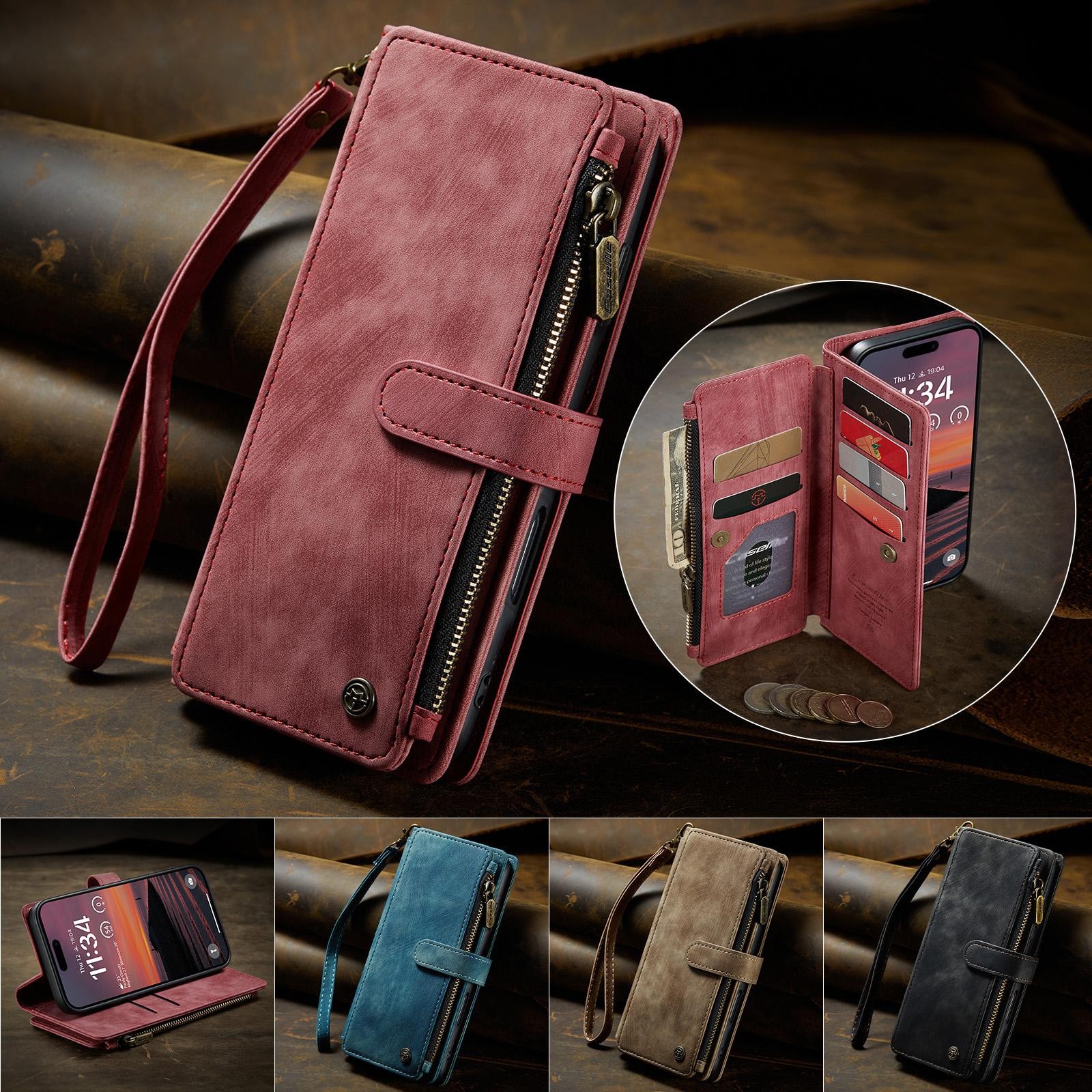 CaseMe C30 iPhone 17 Pro 5G Card Slots Zipper Θήκη Πορτοφόλι Δερμάτινη –Red