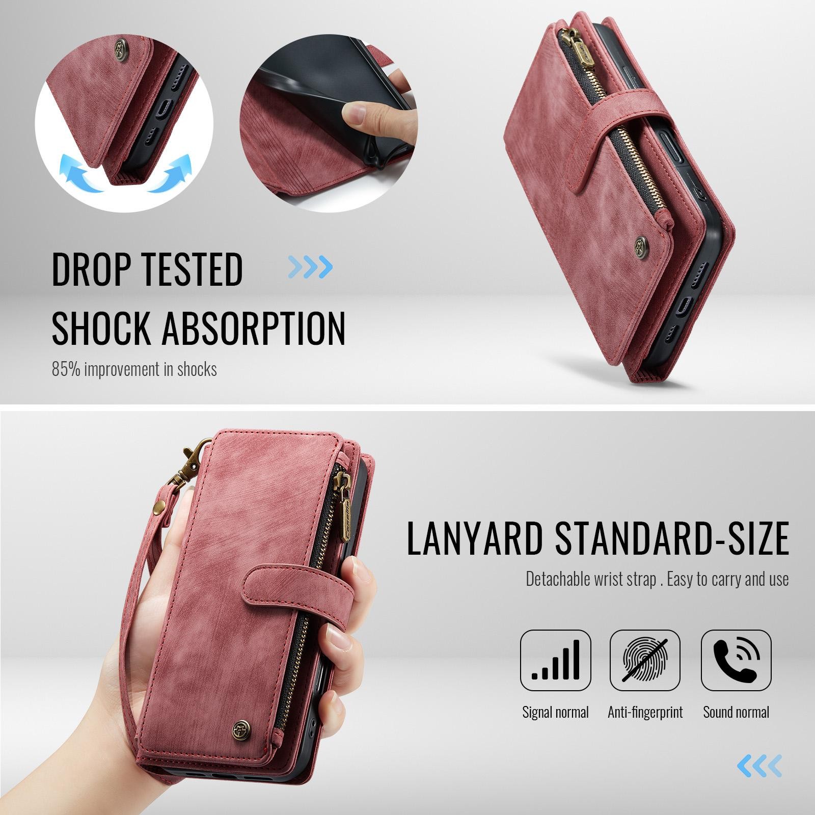 CaseMe C30 iPhone 17 Pro 5G Card Slots Zipper Θήκη Πορτοφόλι Δερμάτινη –Red